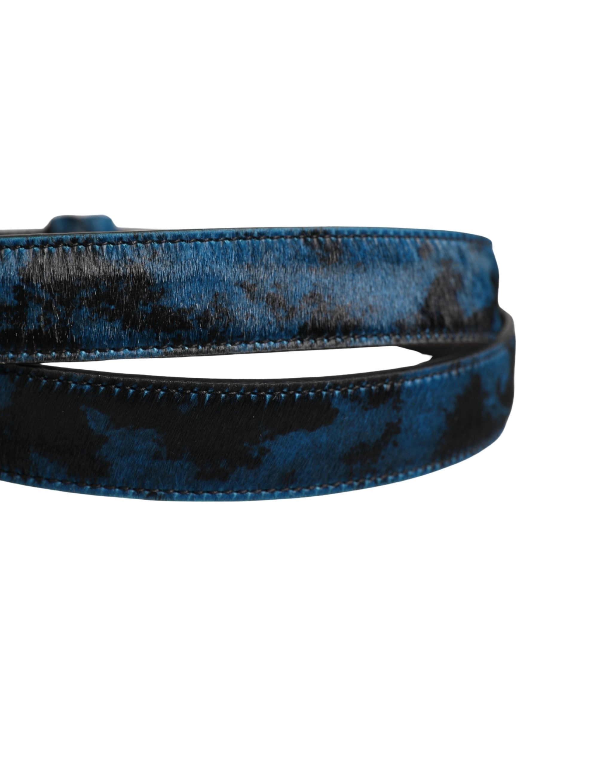 Dolce & Gabbana Men Blue Calf Leather Logo Metal Buckle Belt Dolce & Gabbana