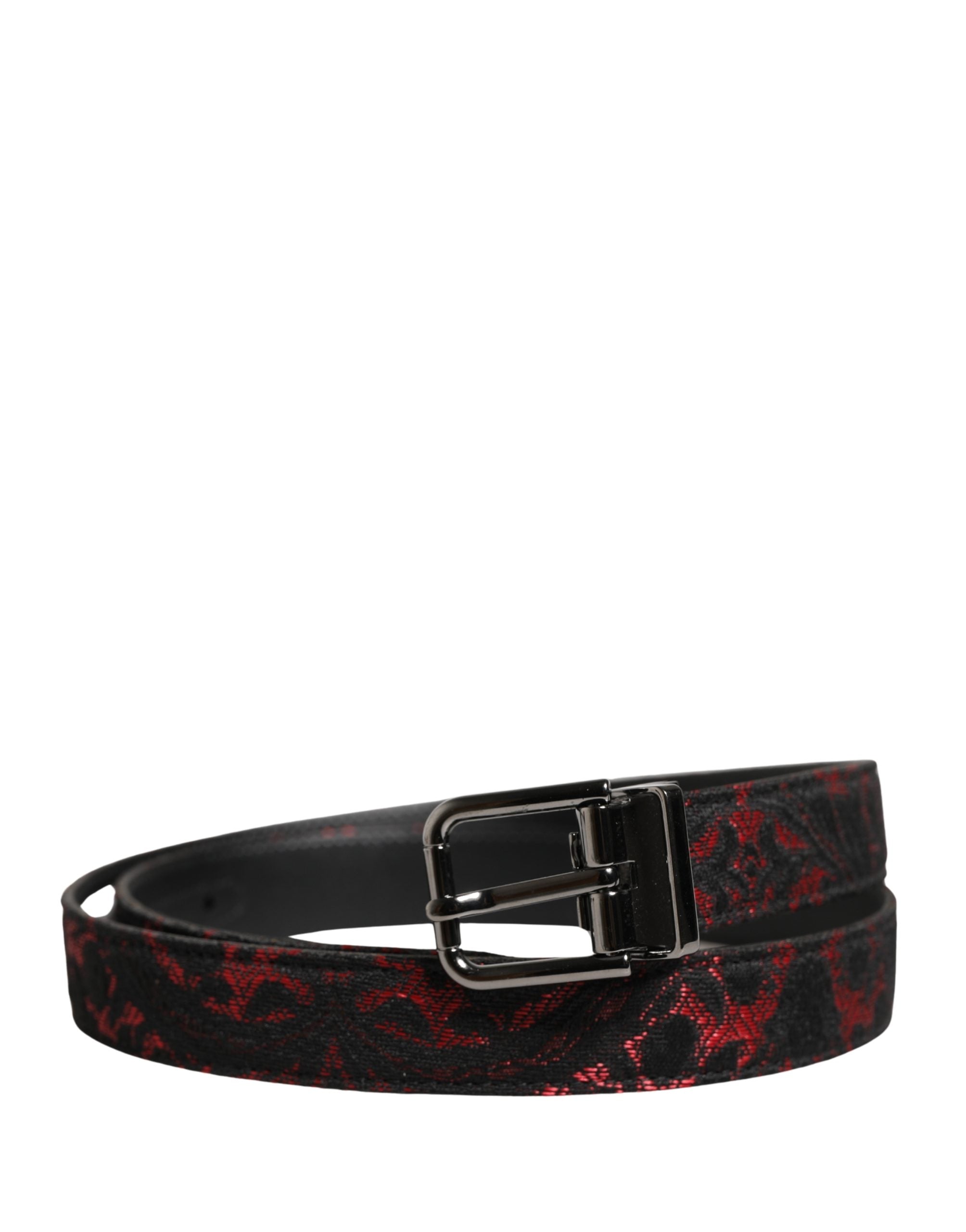 Dolce & Gabbana Black Red Polyester Silver Metal Buckle Belt Dolce & Gabbana