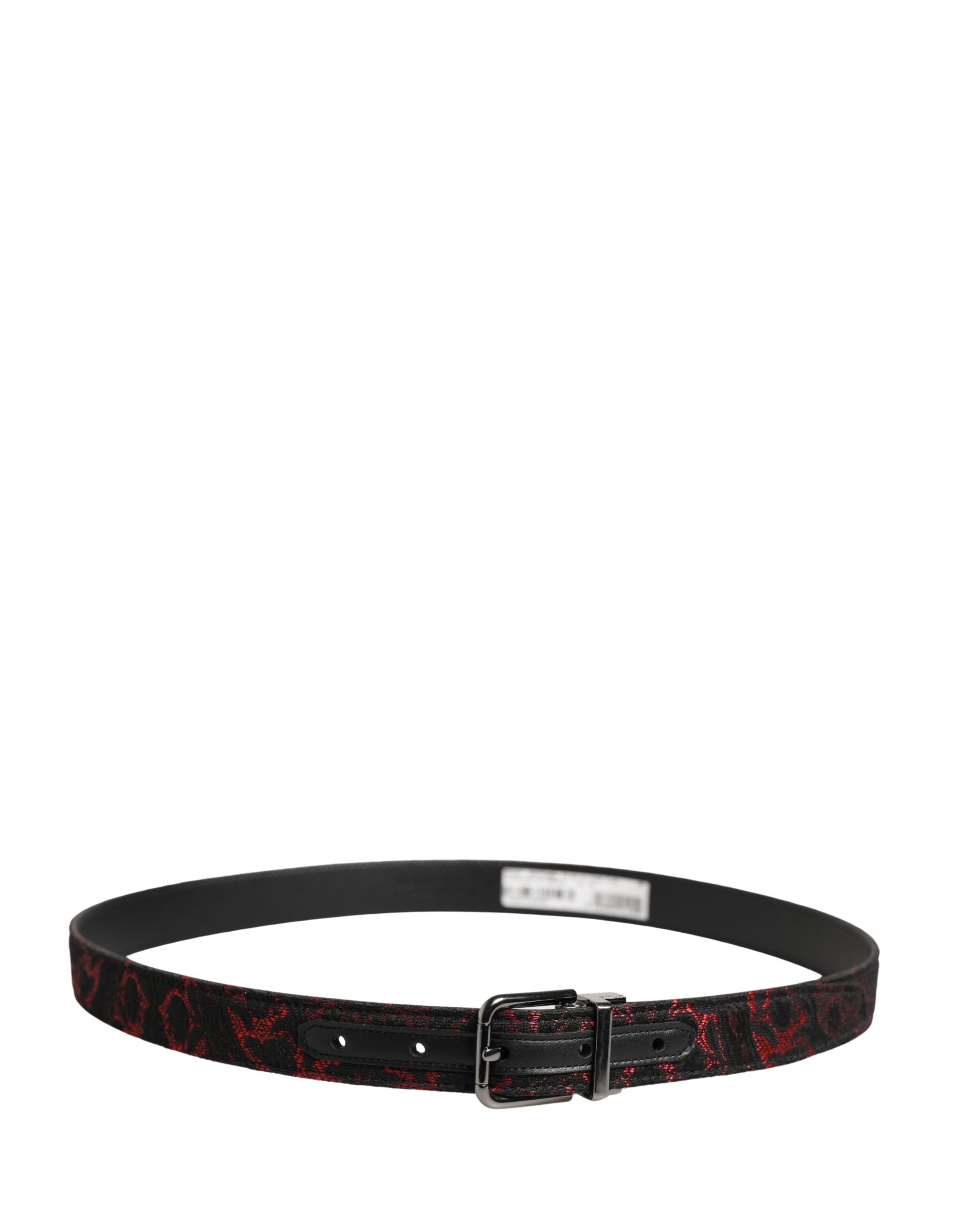 Dolce & Gabbana Black Red Polyester Silver Metal Buckle Belt Dolce & Gabbana