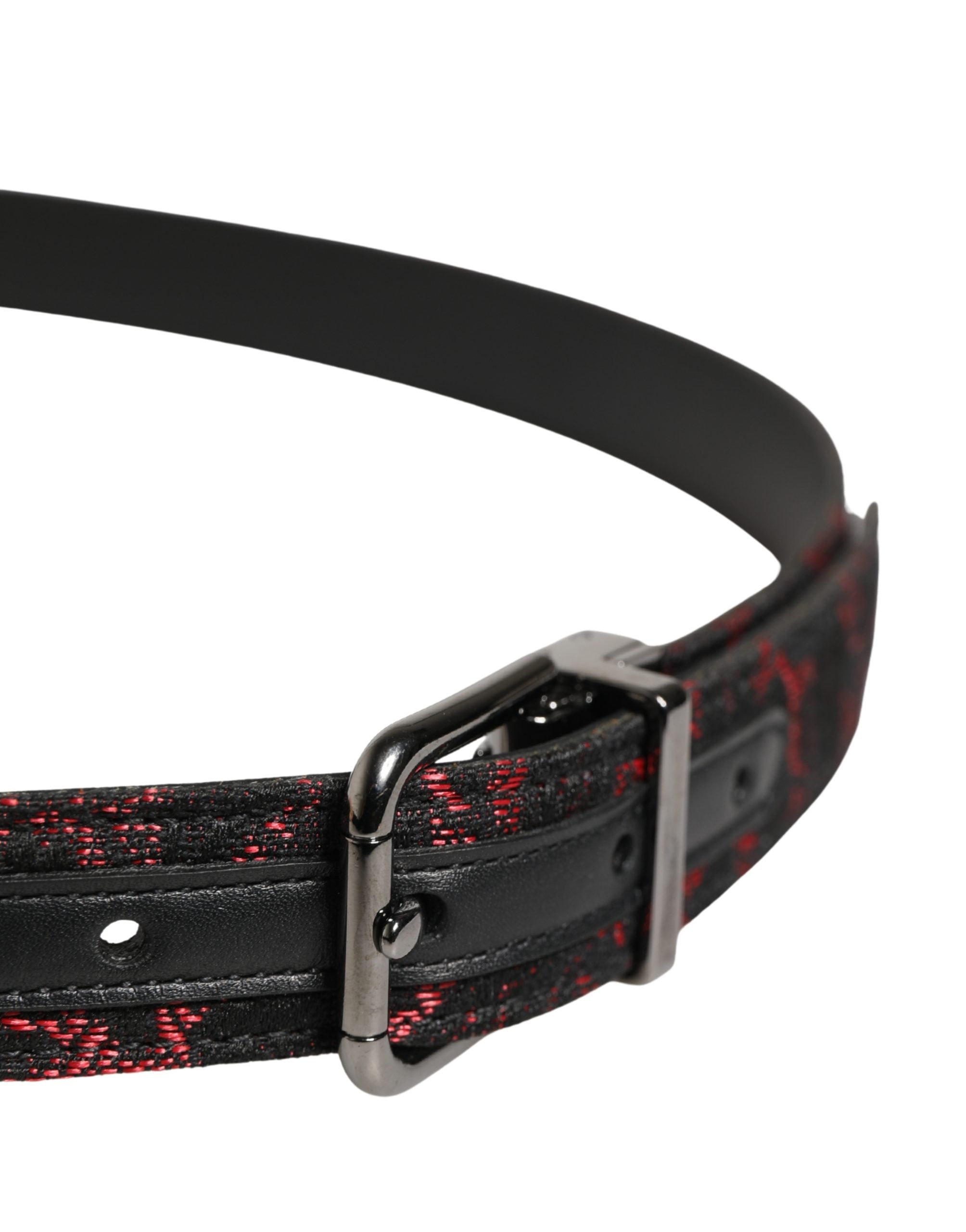 Dolce & Gabbana Black Red Polyester Silver Metal Buckle Belt Dolce & Gabbana