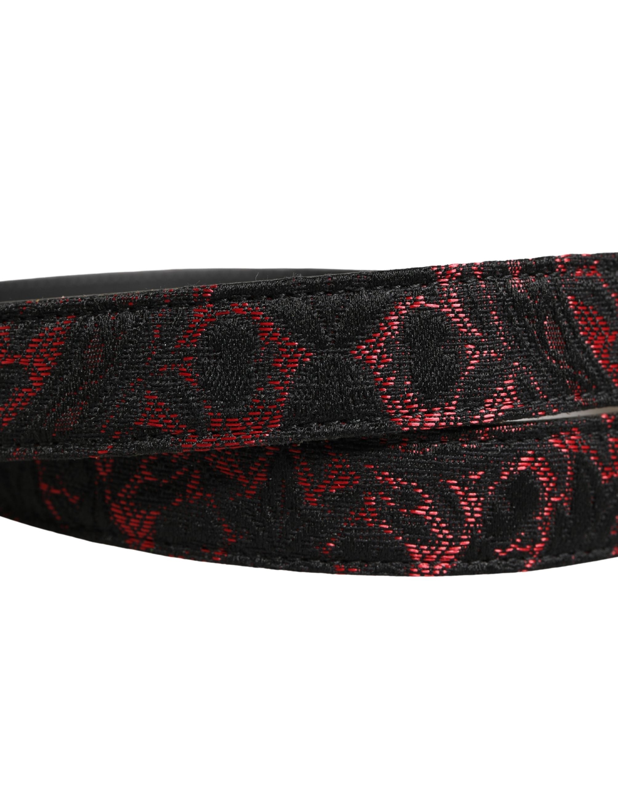 Dolce & Gabbana Black Red Polyester Silver Metal Buckle Belt Dolce & Gabbana