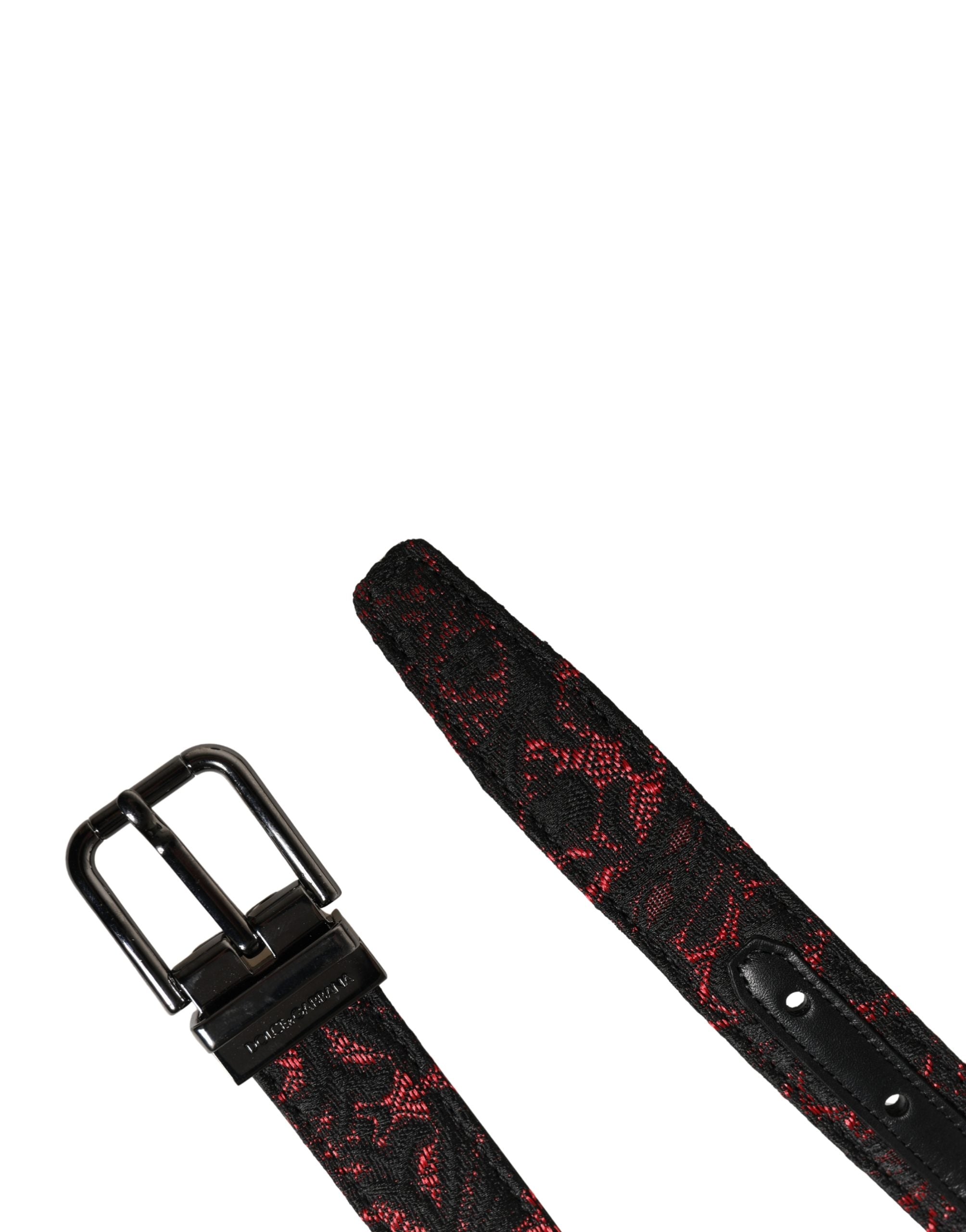 Dolce & Gabbana Black Red Polyester Silver Metal Buckle Belt Dolce & Gabbana