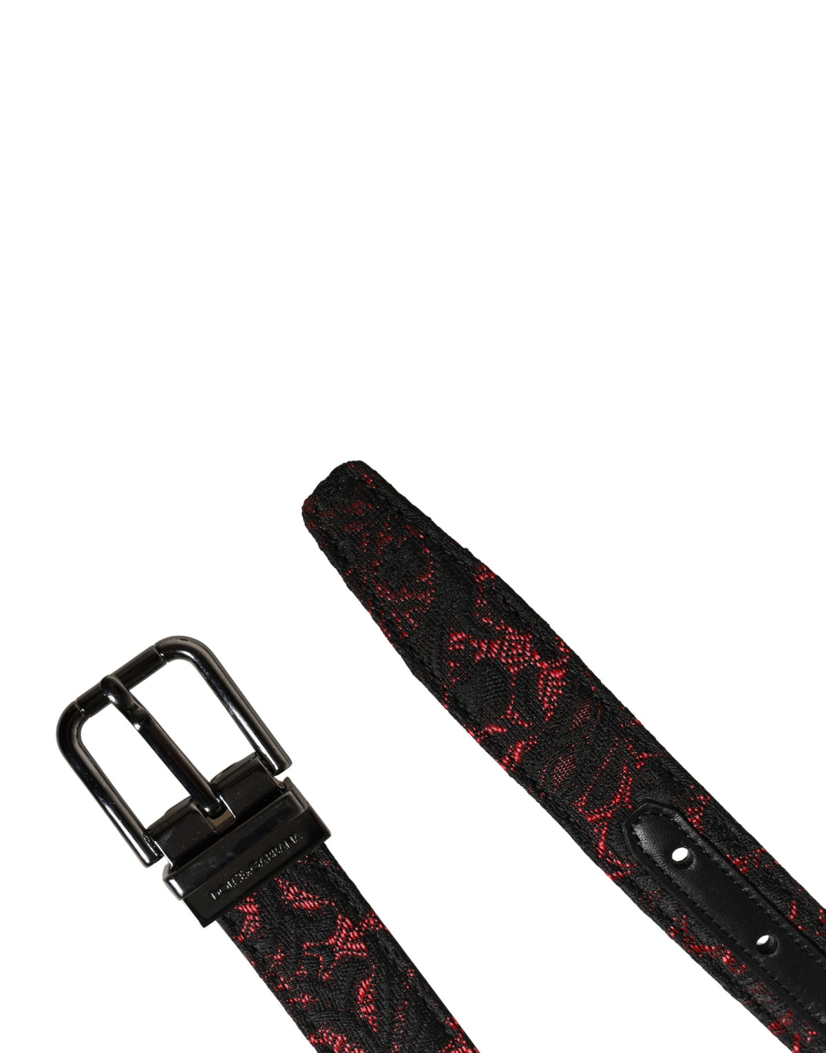 Dolce & Gabbana Black Red Polyester Silver Metal Buckle Belt
