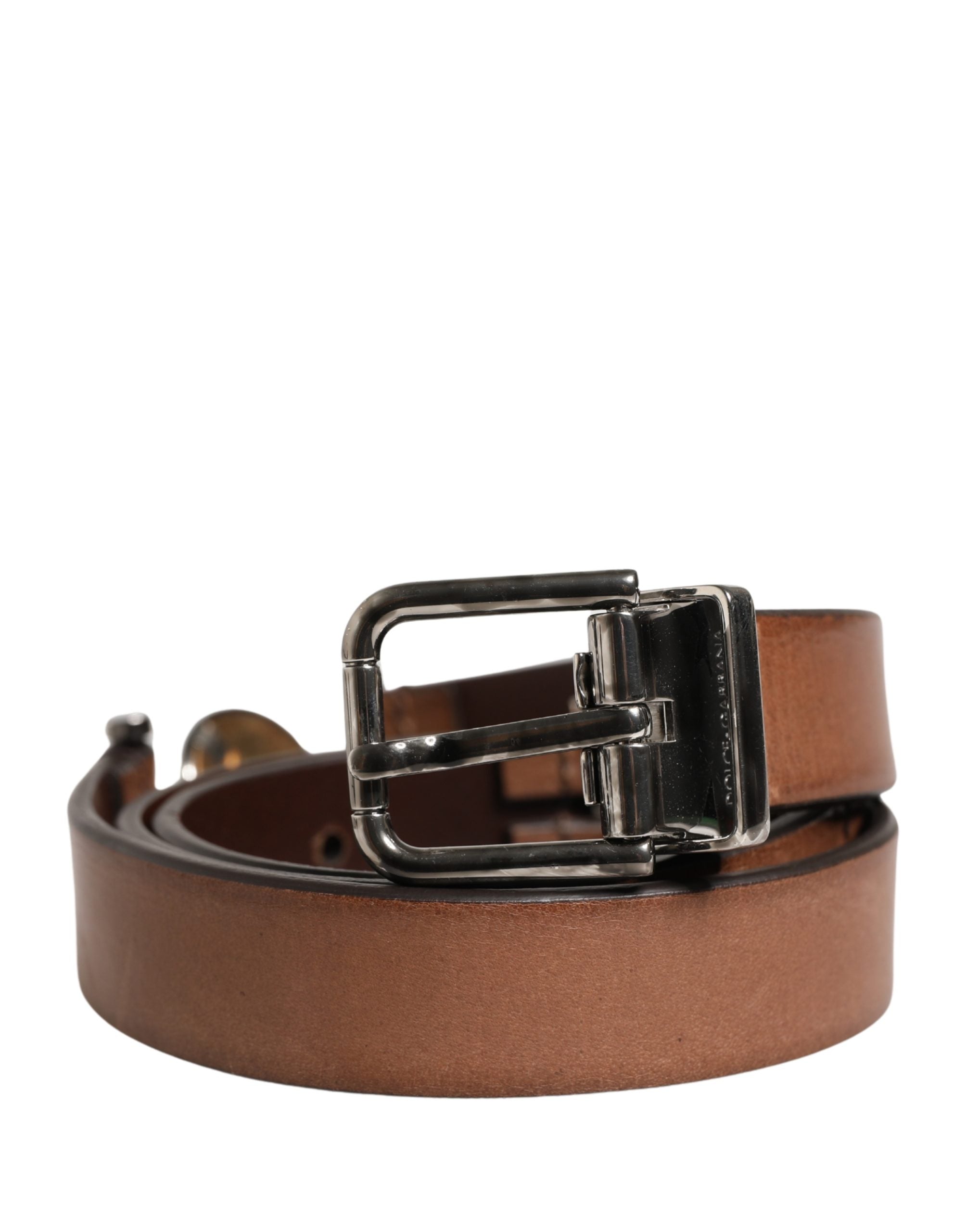 Dolce & Gabbana Men Brown Classic Leather Metal Buckle Belt Dolce & Gabbana