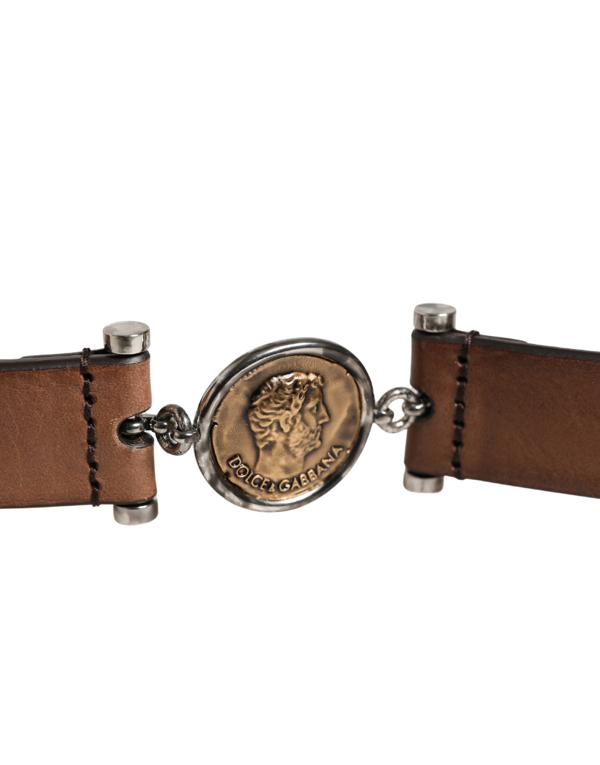Dolce & Gabbana Men Brown Classic Leather Metal Buckle Belt Dolce & Gabbana