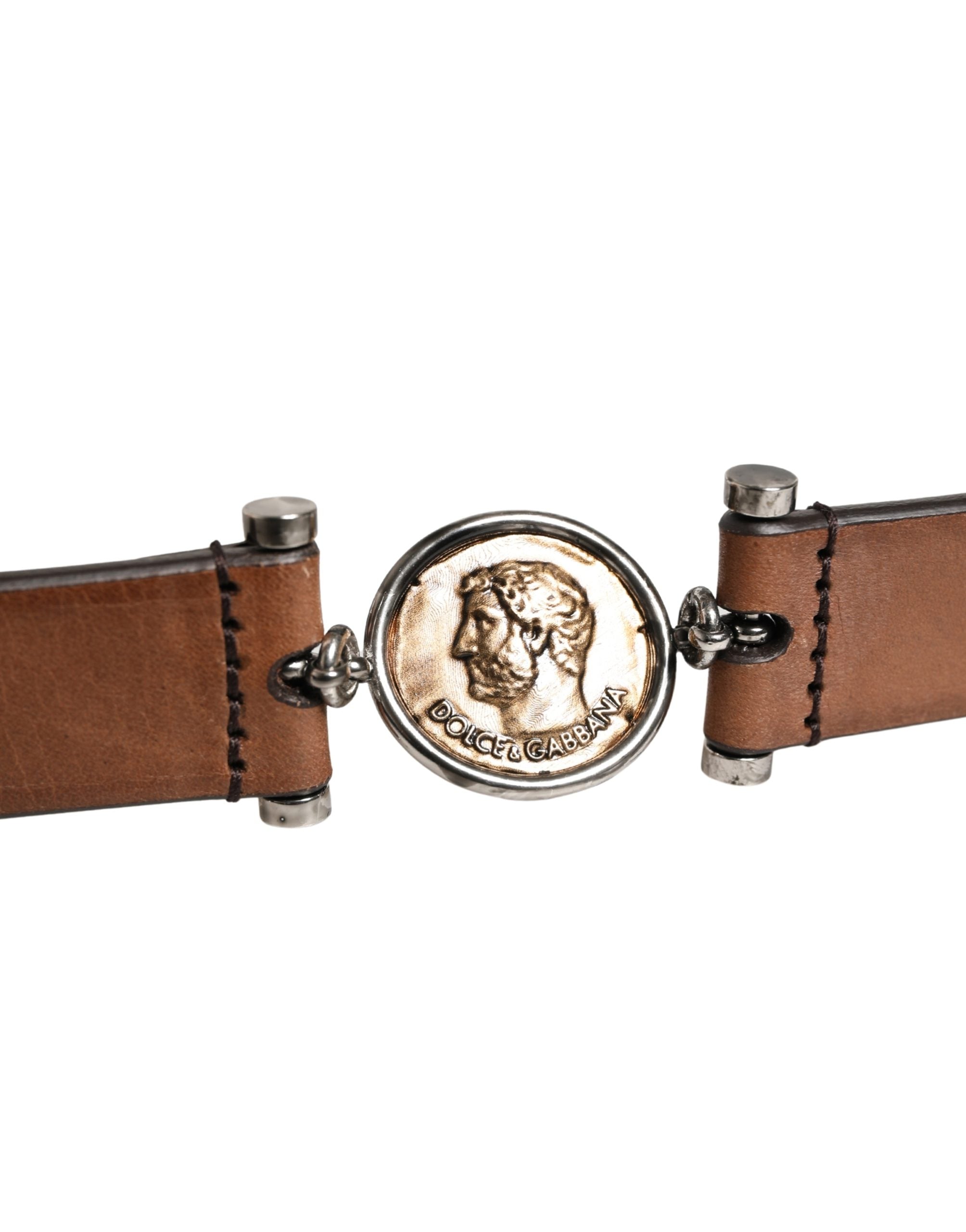 Dolce & Gabbana Men Brown Classic Leather Metal Buckle Belt Dolce & Gabbana