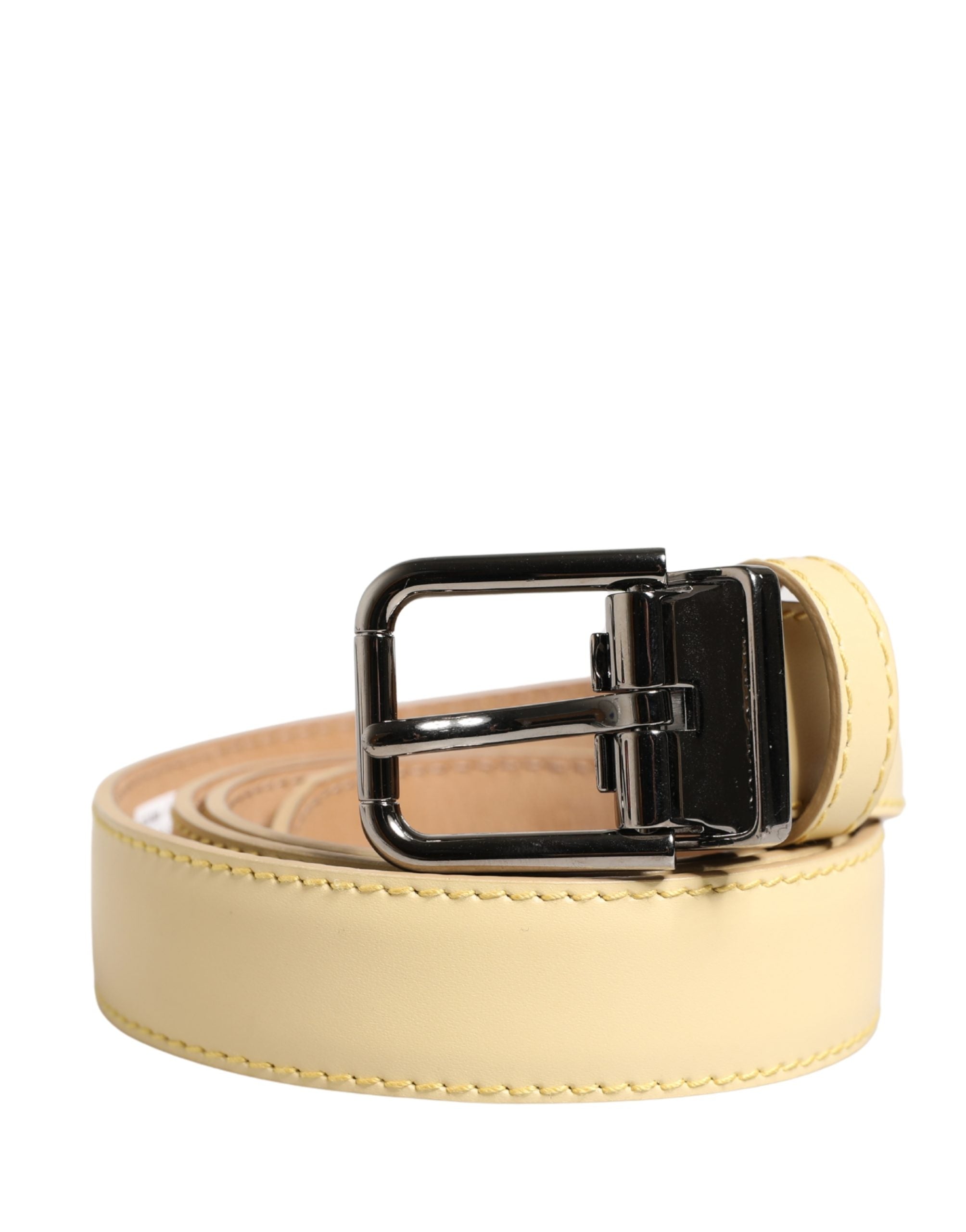 Dolce & Gabbana Men Yellow Classic Leather Metal Buckle Belt Dolce & Gabbana