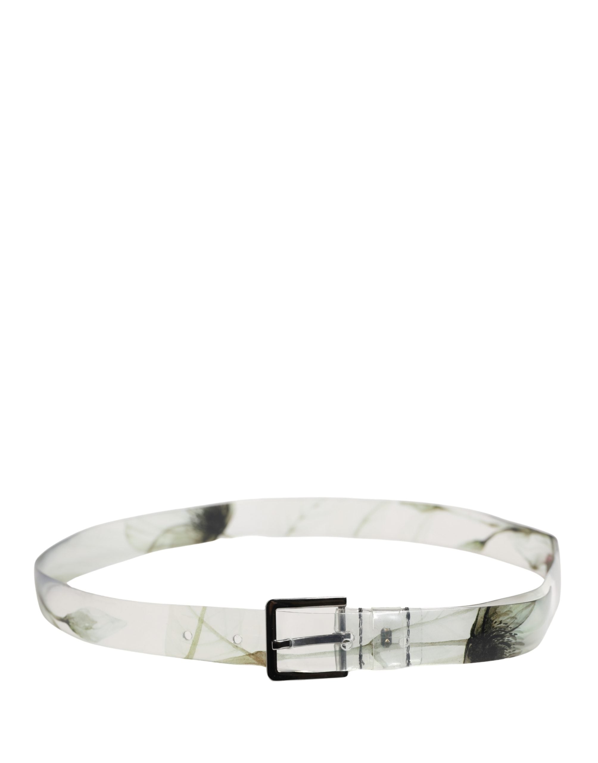 Dolce & Gabbana Men White Floral PVC Silver Metal Buckle Belt Dolce & Gabbana