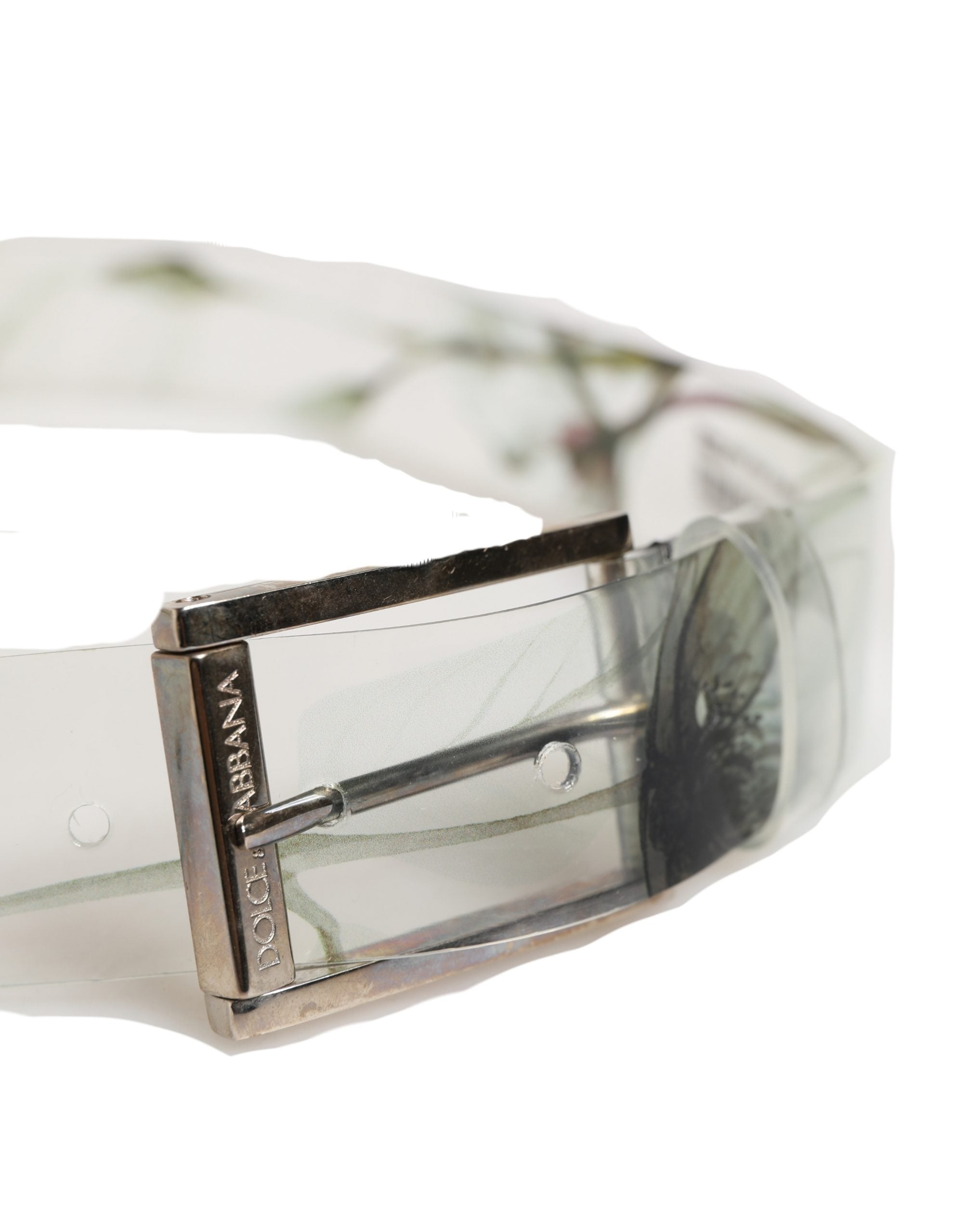 Dolce & Gabbana Men White Floral PVC Silver Metal Buckle Belt Dolce & Gabbana