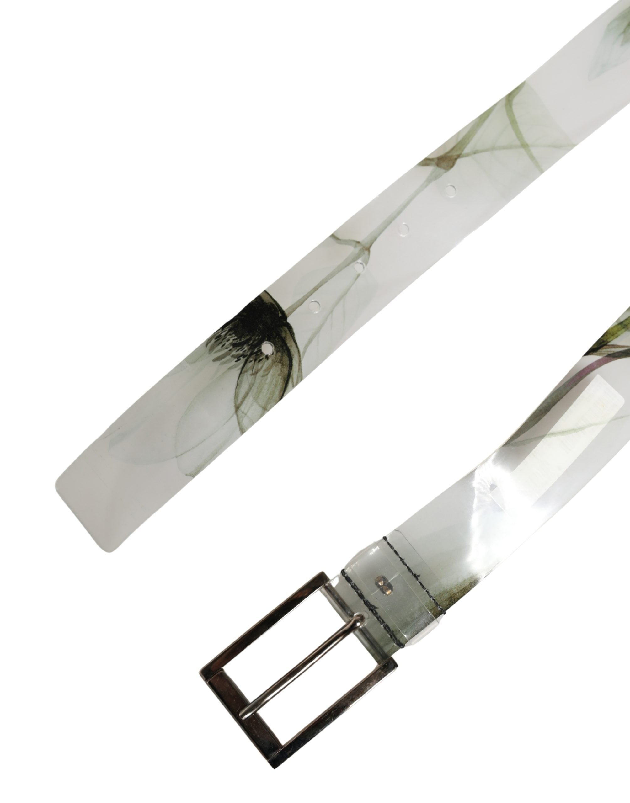 Dolce & Gabbana Men White Floral PVC Silver Metal Buckle Belt Dolce & Gabbana
