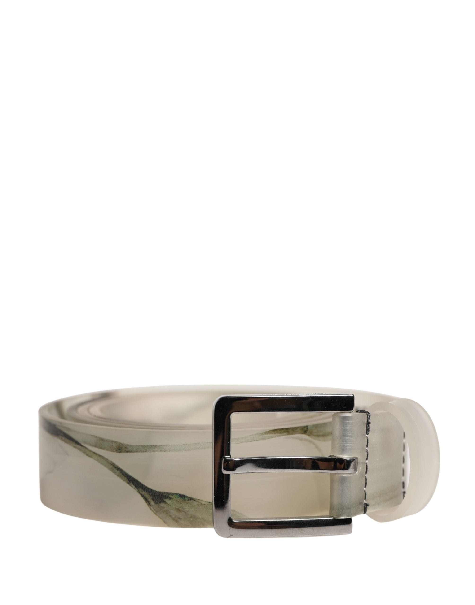 Dolce & Gabbana Men White Floral PVC Silver Metal Buckle Belt Dolce & Gabbana