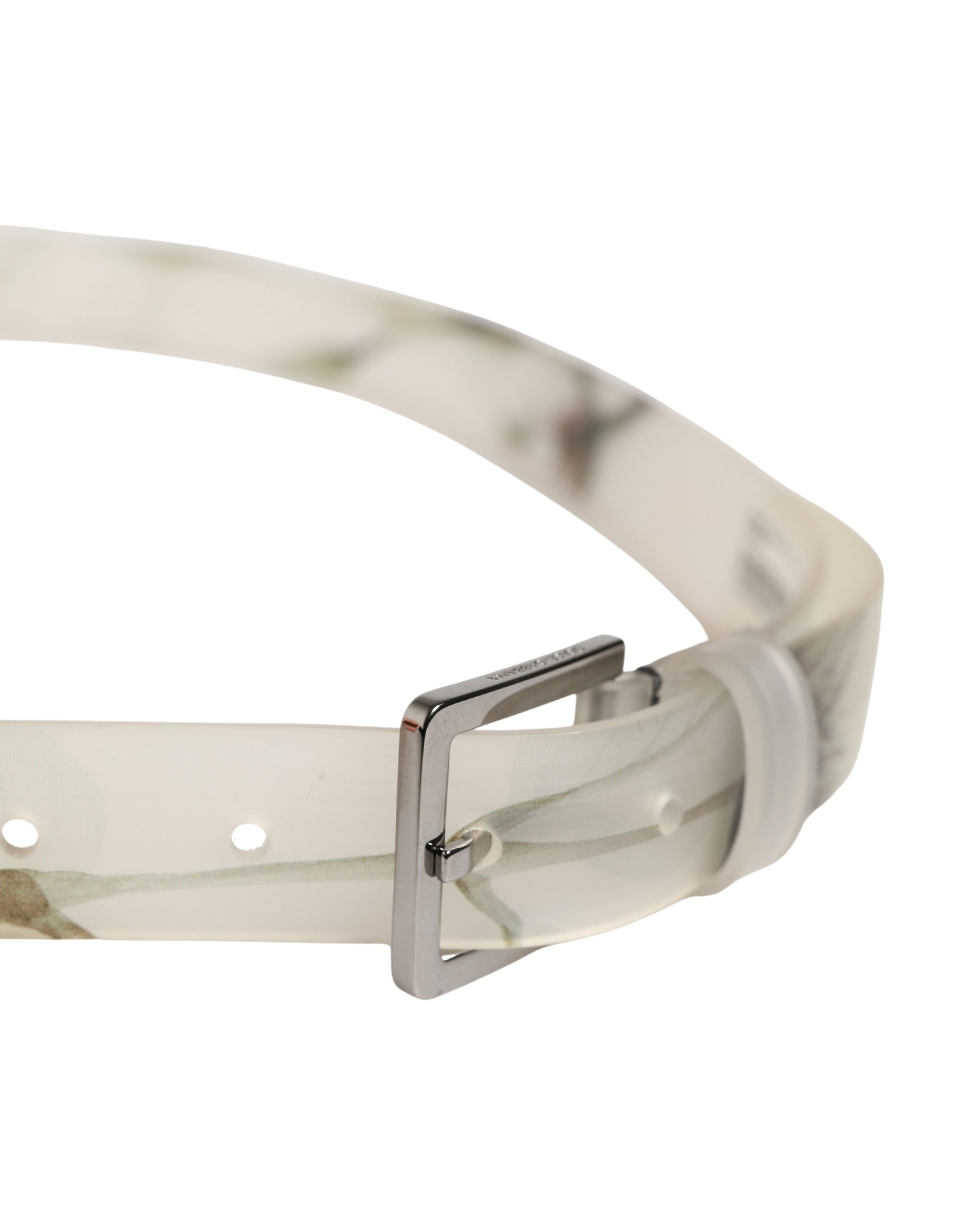 Dolce & Gabbana Men White Floral PVC Silver Metal Buckle Belt Dolce & Gabbana