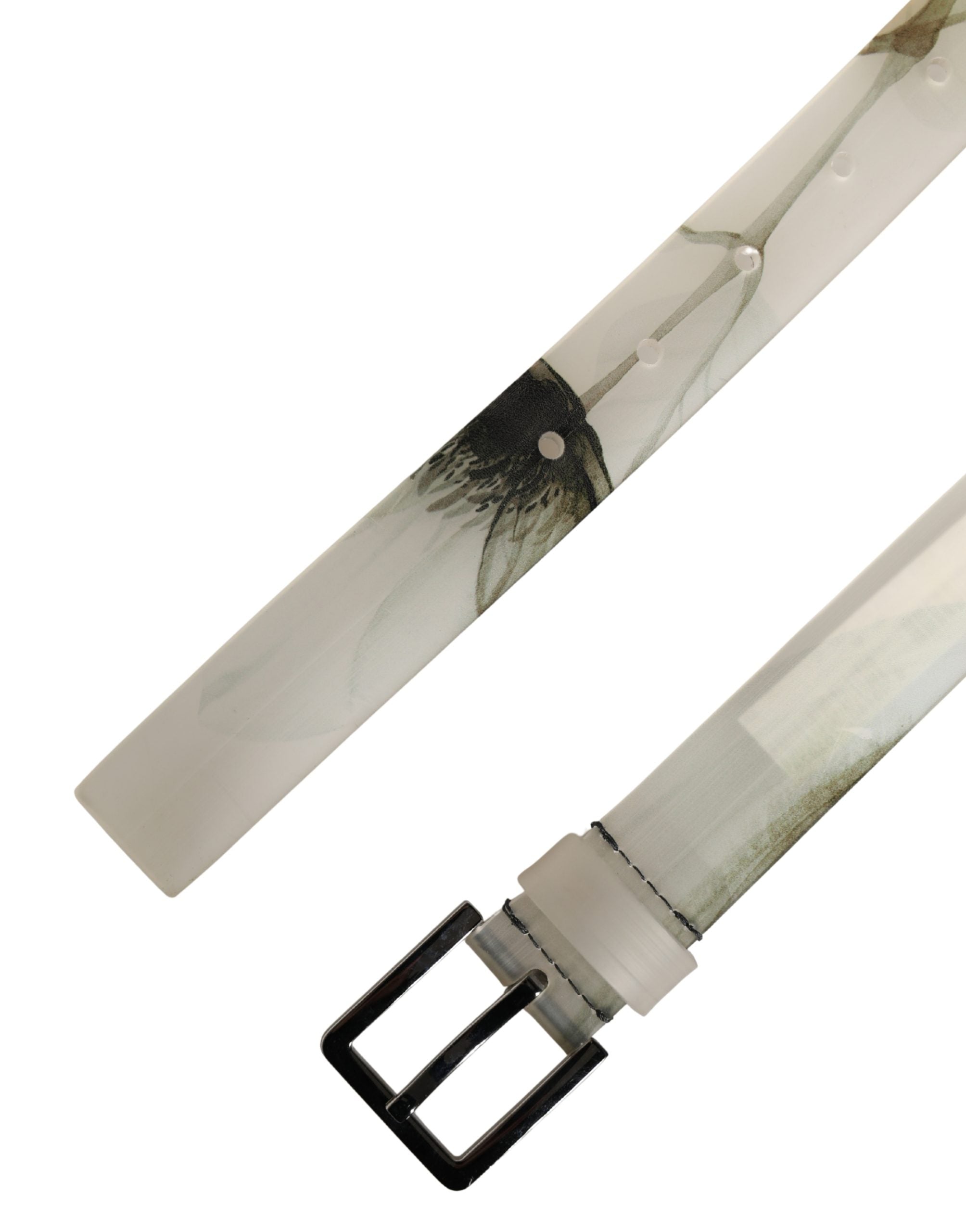 Dolce & Gabbana Men White Floral PVC Silver Metal Buckle Belt Dolce & Gabbana