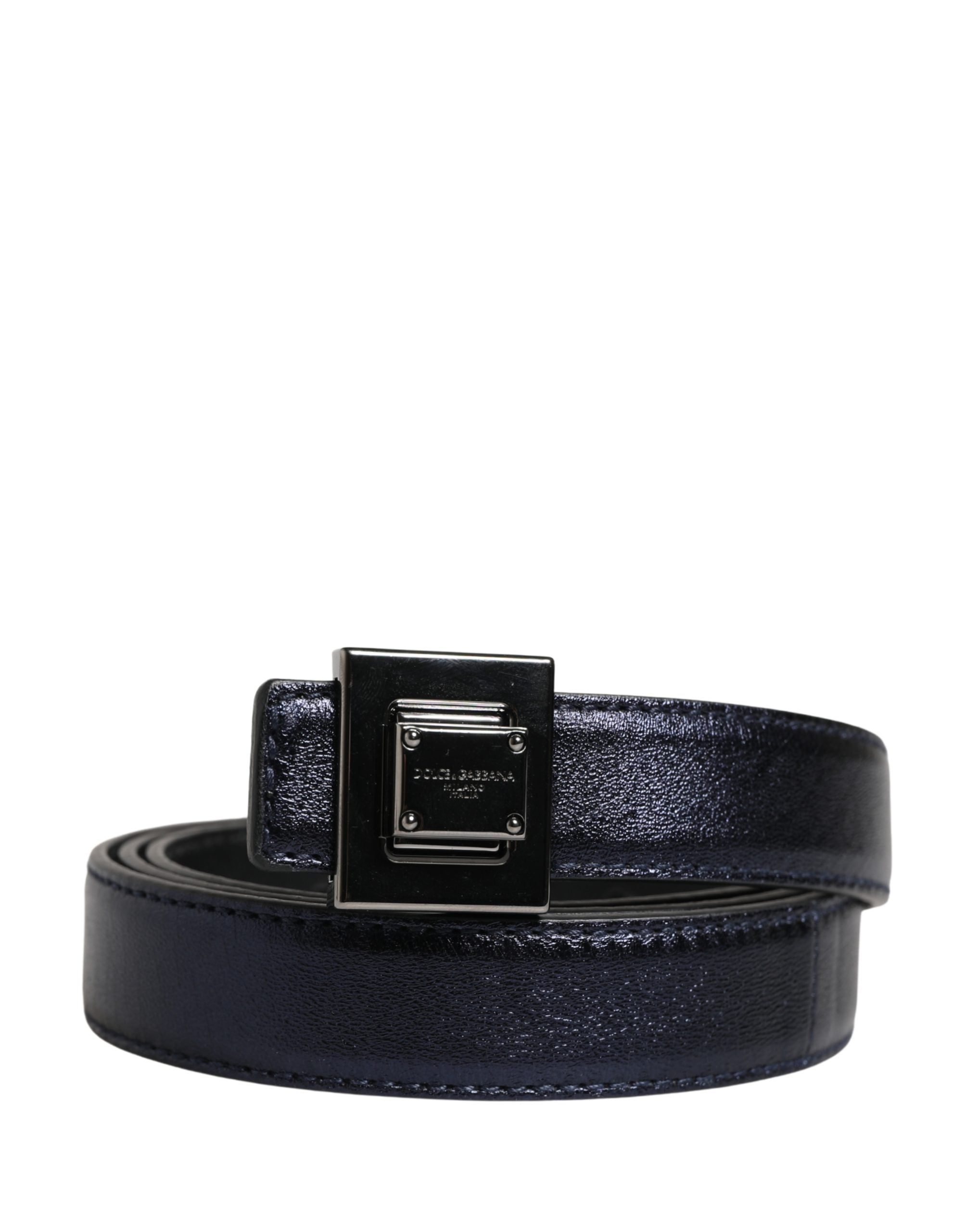 Dolce & Gabbana Men Black Classic Leather Square Buckle Belt Dolce & Gabbana