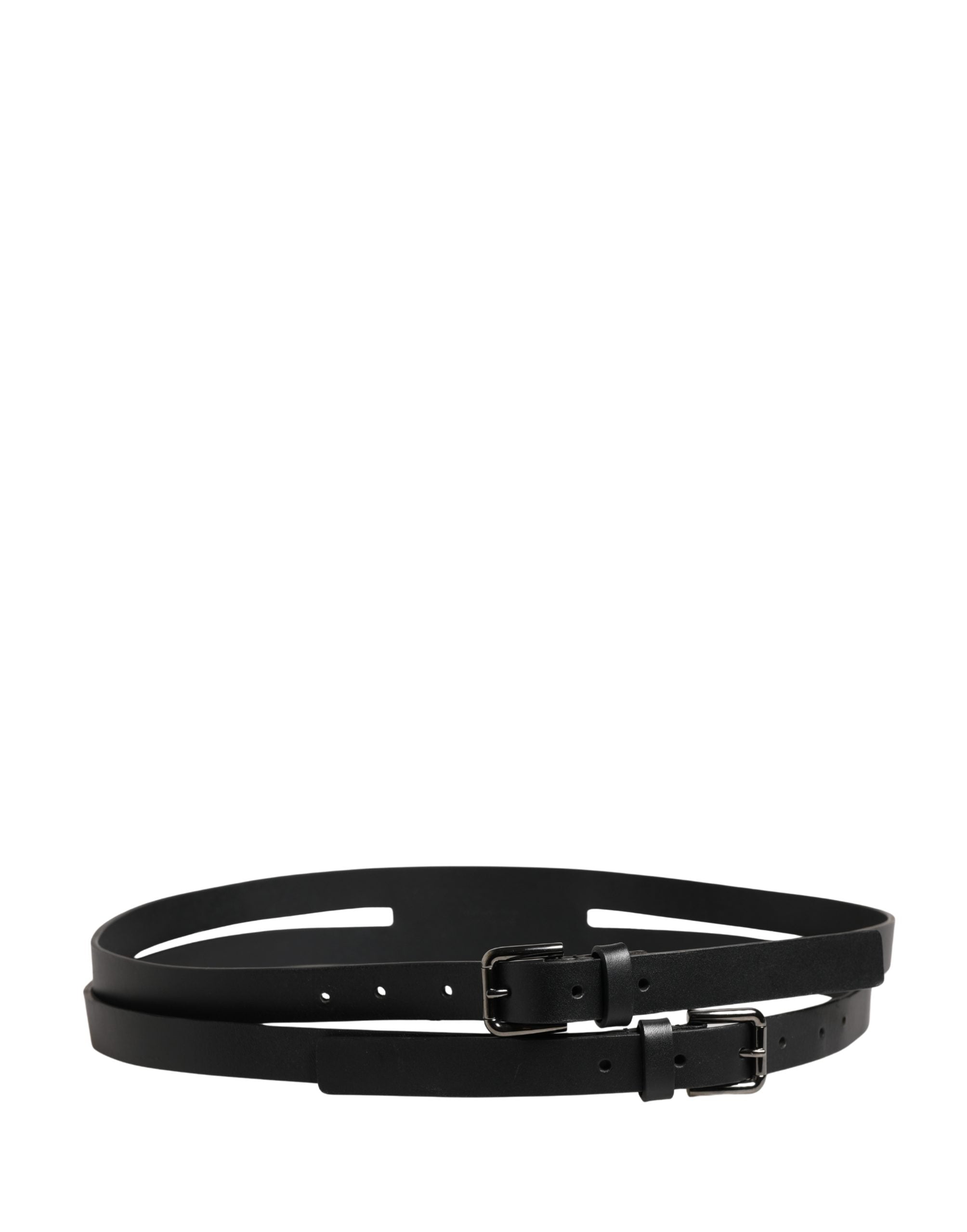 Dolce & Gabbana Black Double Strap Leather Silver Buckle Belt Dolce & Gabbana