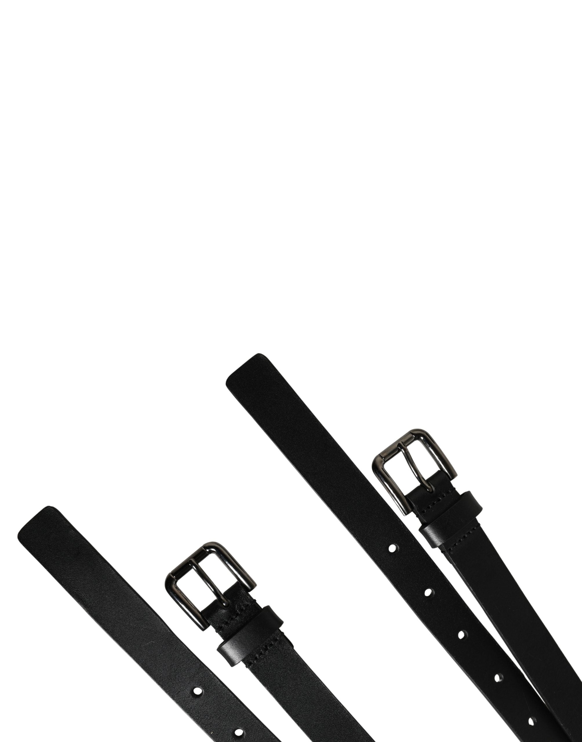 Dolce & Gabbana Black Double Strap Leather Silver Buckle Belt Dolce & Gabbana