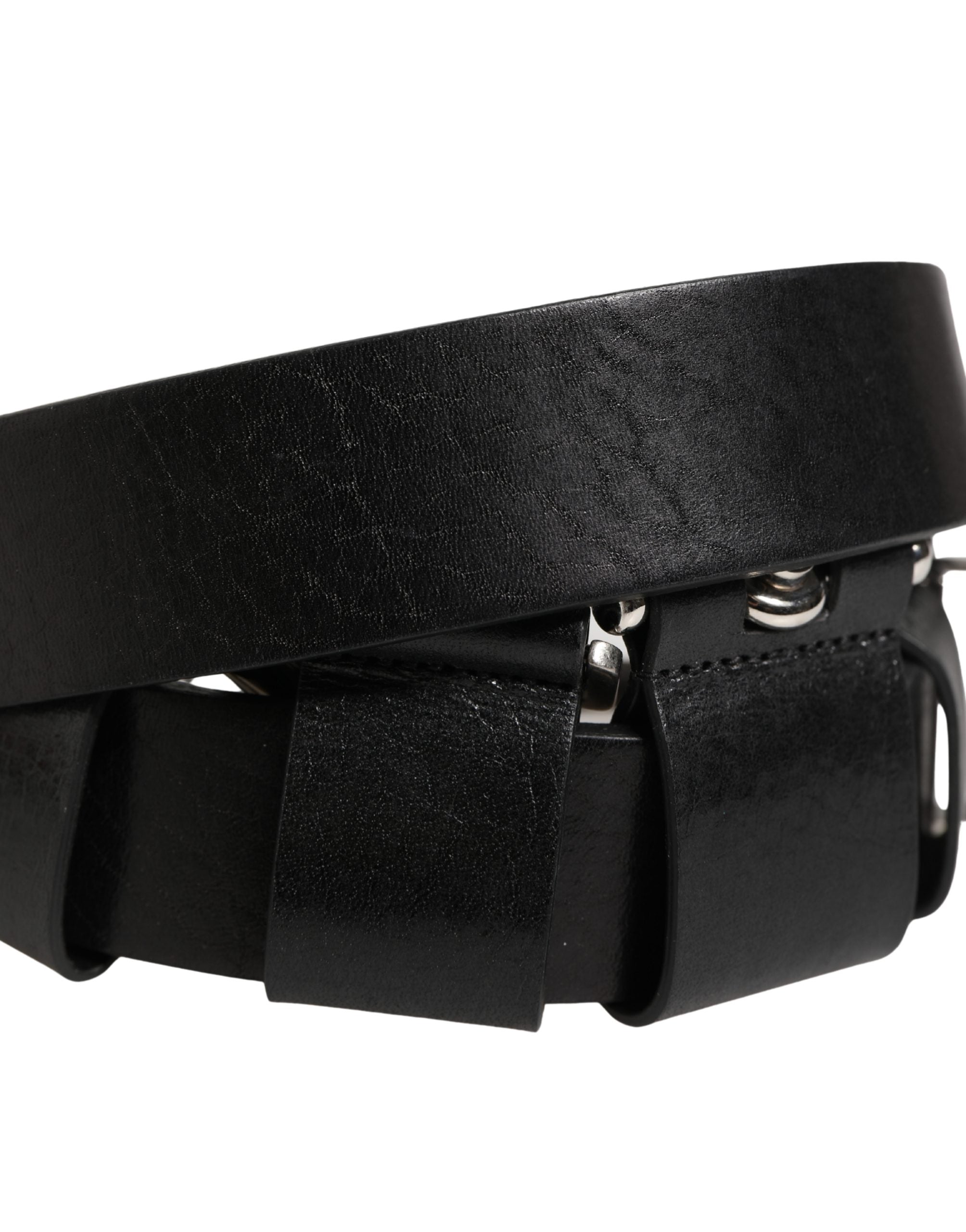 Dolce & Gabbana Black Calf Leather Silver Metal Buckle Belt Dolce & Gabbana