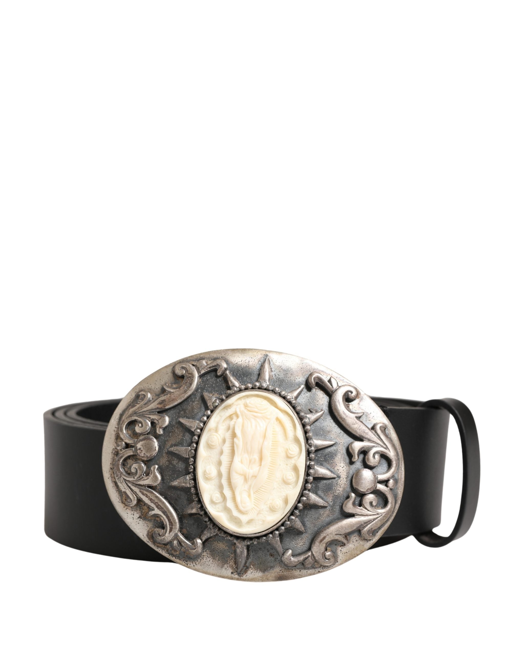 Dolce & Gabbana Black Calf Leather Ornate Metal Buckle Belt Dolce & Gabbana