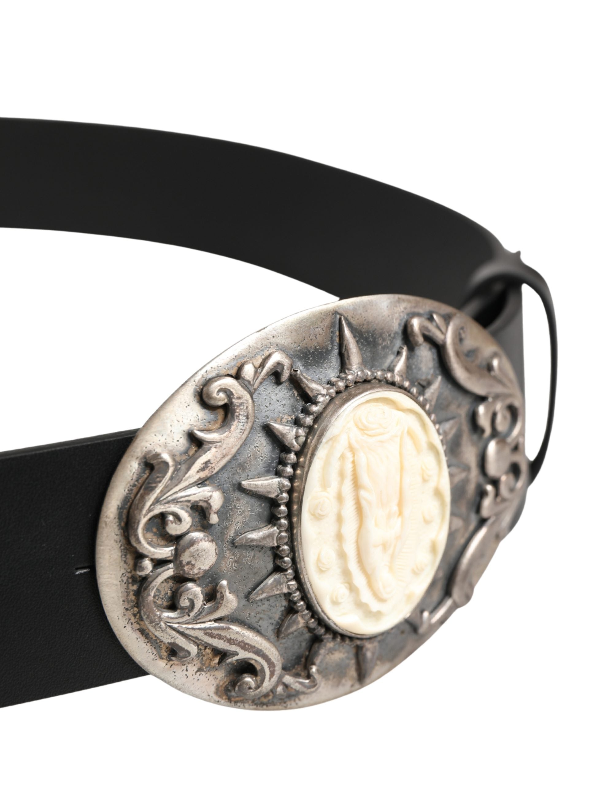 Dolce & Gabbana Black Calf Leather Ornate Metal Buckle Belt Dolce & Gabbana