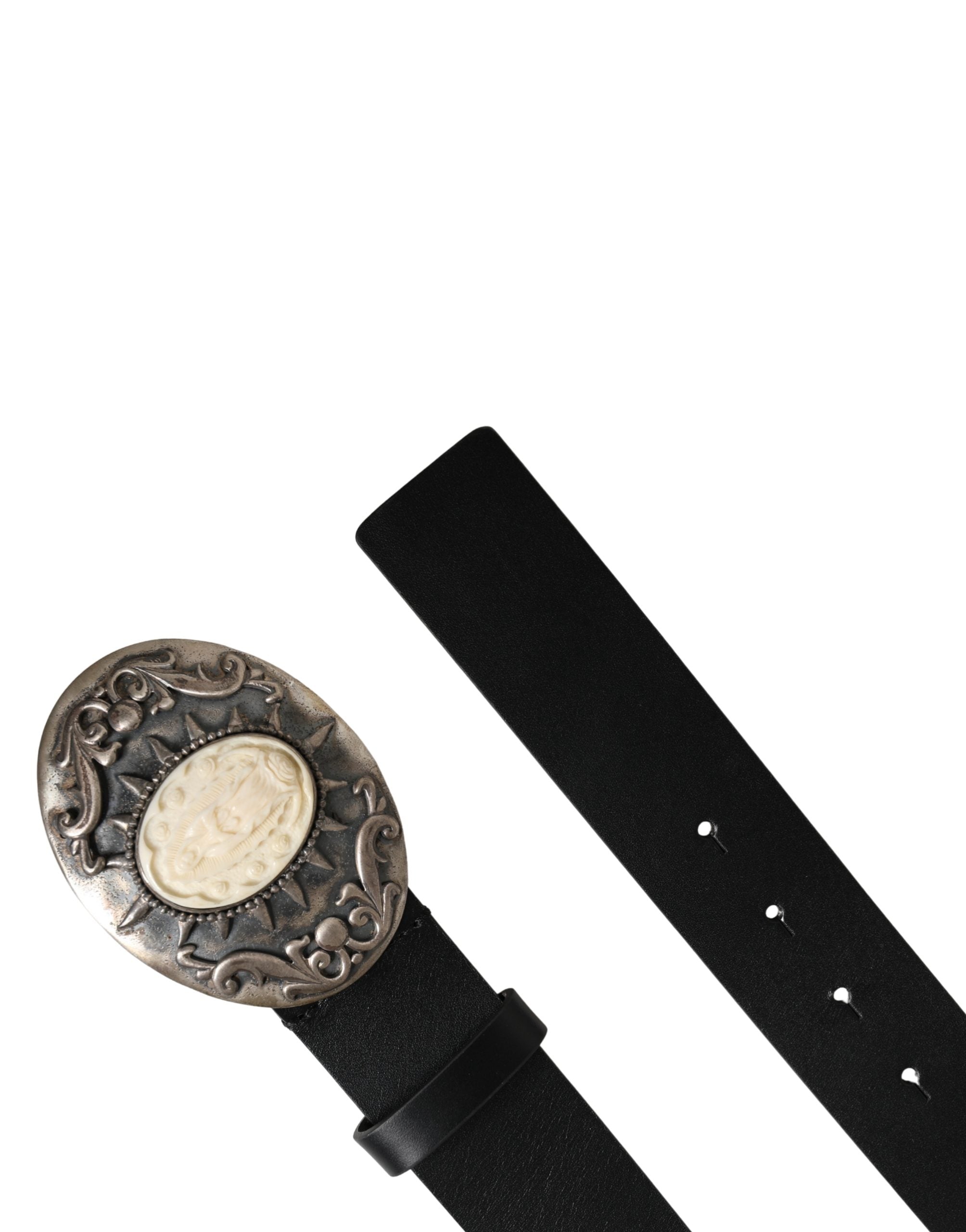 Dolce & Gabbana Black Calf Leather Ornate Metal Buckle Belt Dolce & Gabbana