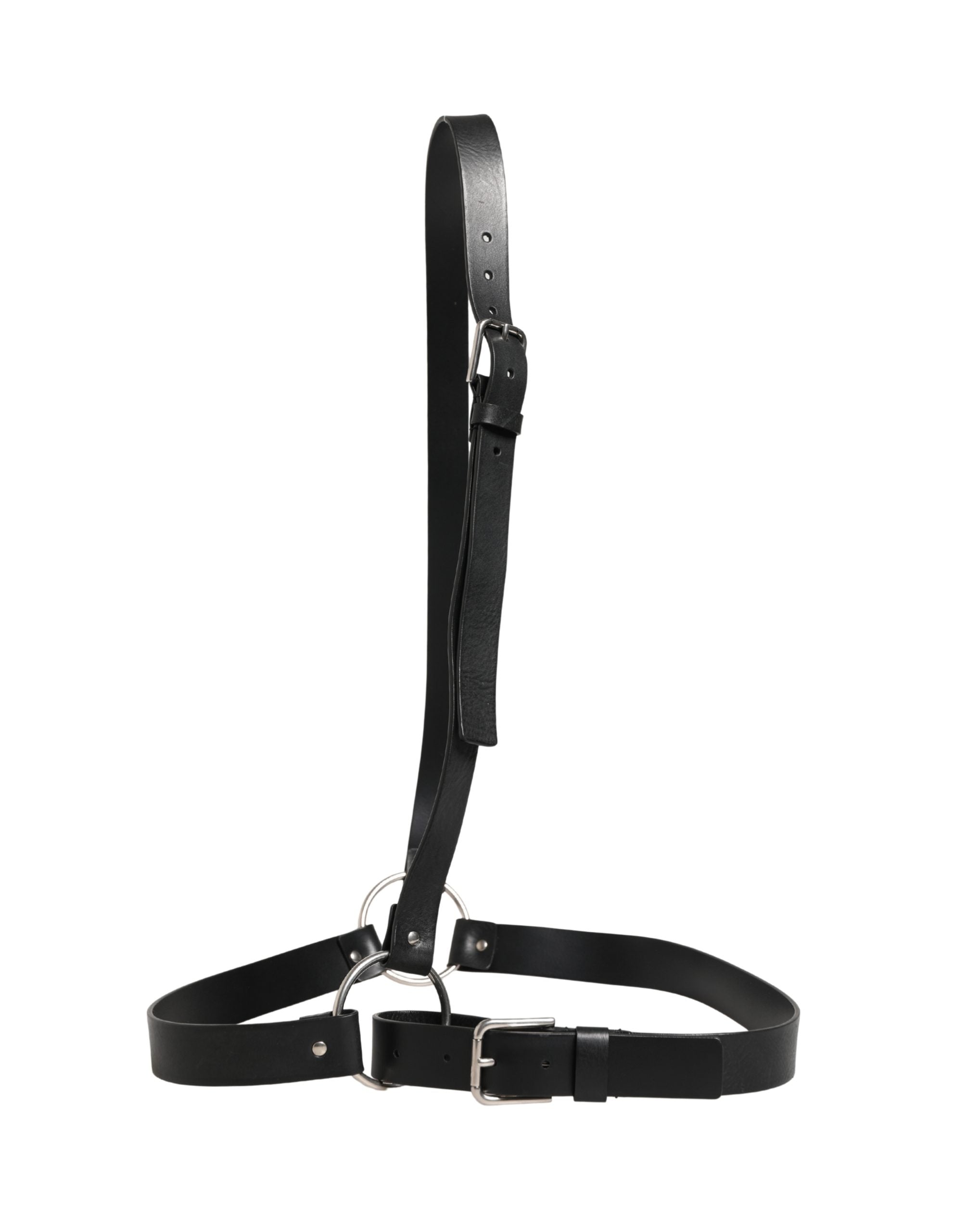 Dolce & Gabbana Black Double Strap Leather Silver Buckle Belt Dolce & Gabbana