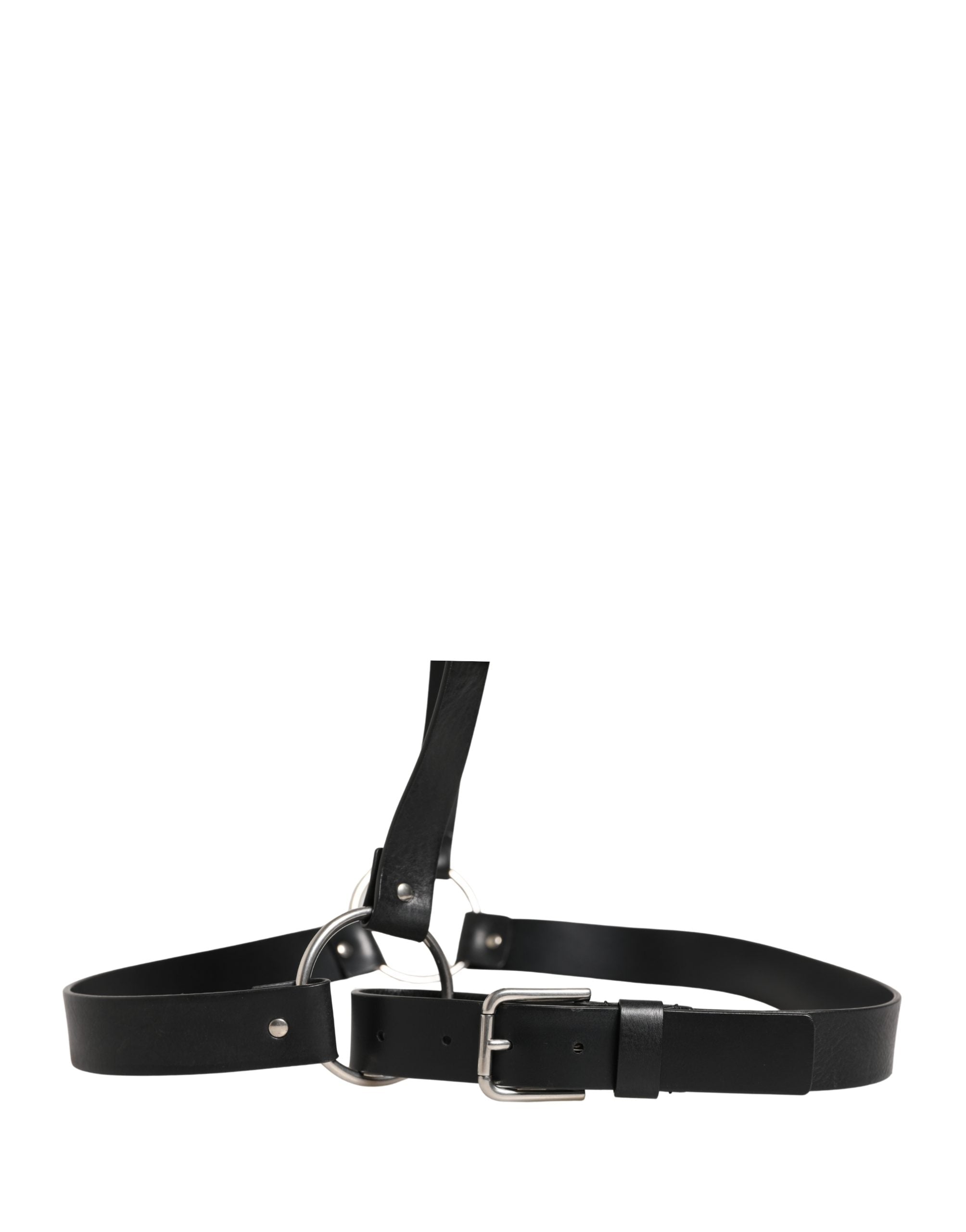 Dolce & Gabbana Black Double Strap Leather Silver Buckle Belt Dolce & Gabbana