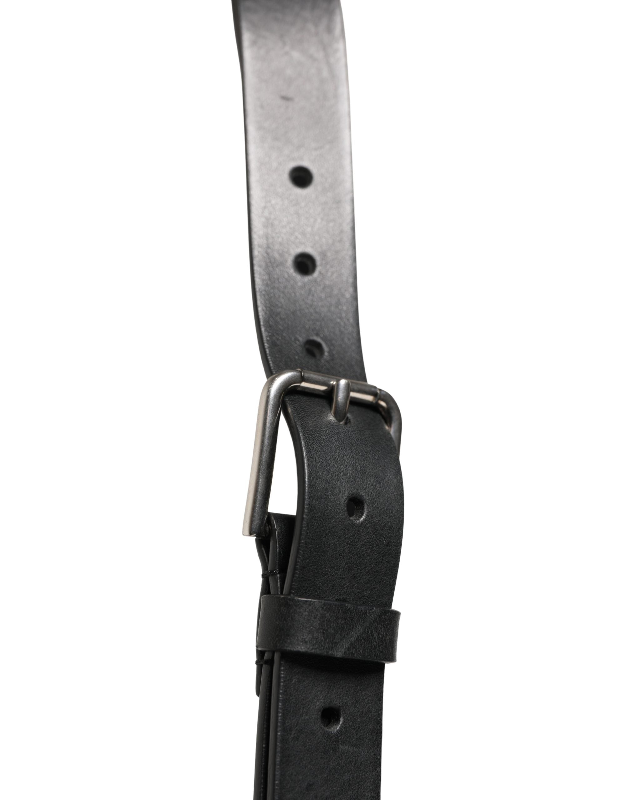 Dolce & Gabbana Black Double Strap Leather Silver Buckle Belt Dolce & Gabbana