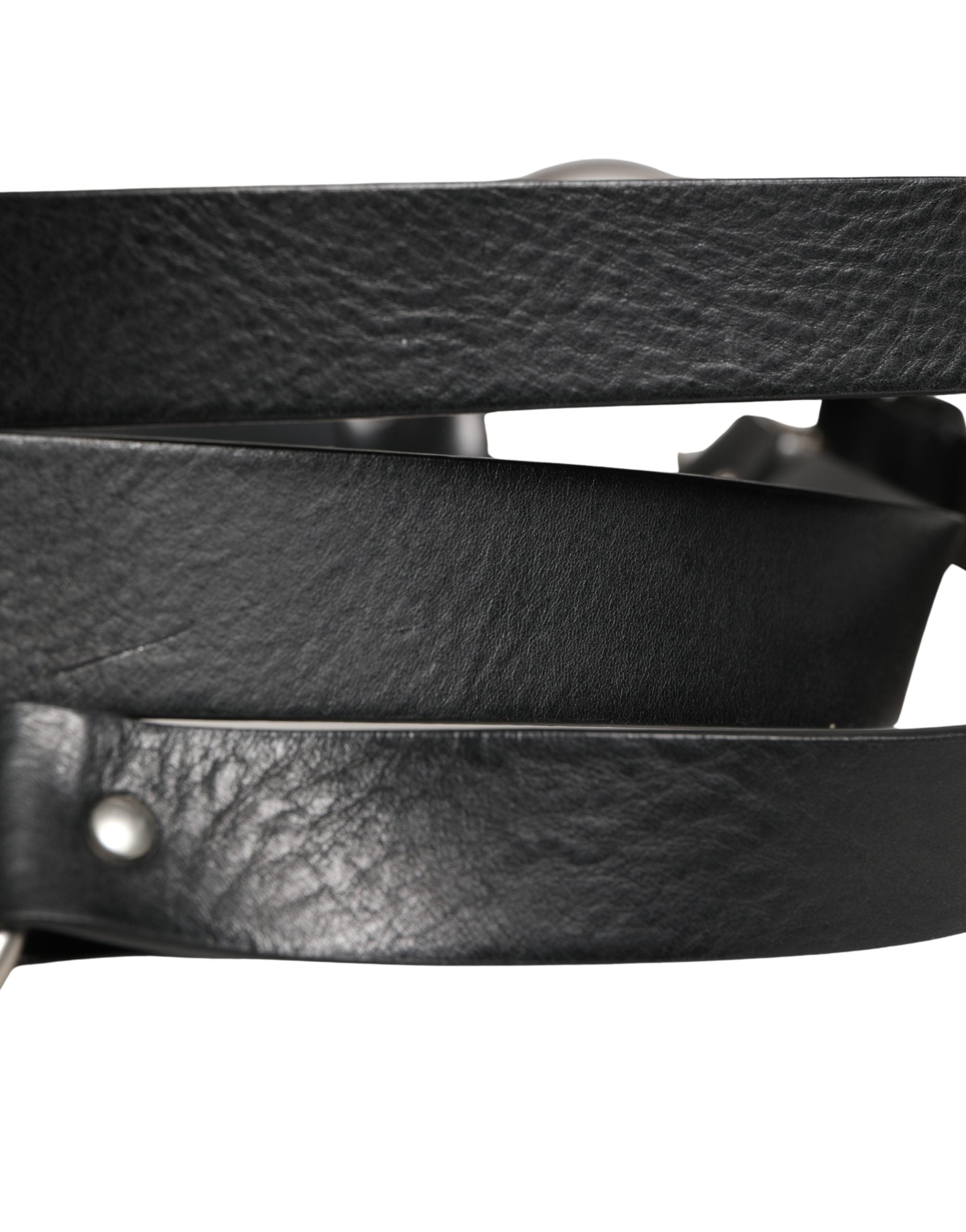 Dolce & Gabbana Black Double Strap Leather Silver Buckle Belt Dolce & Gabbana