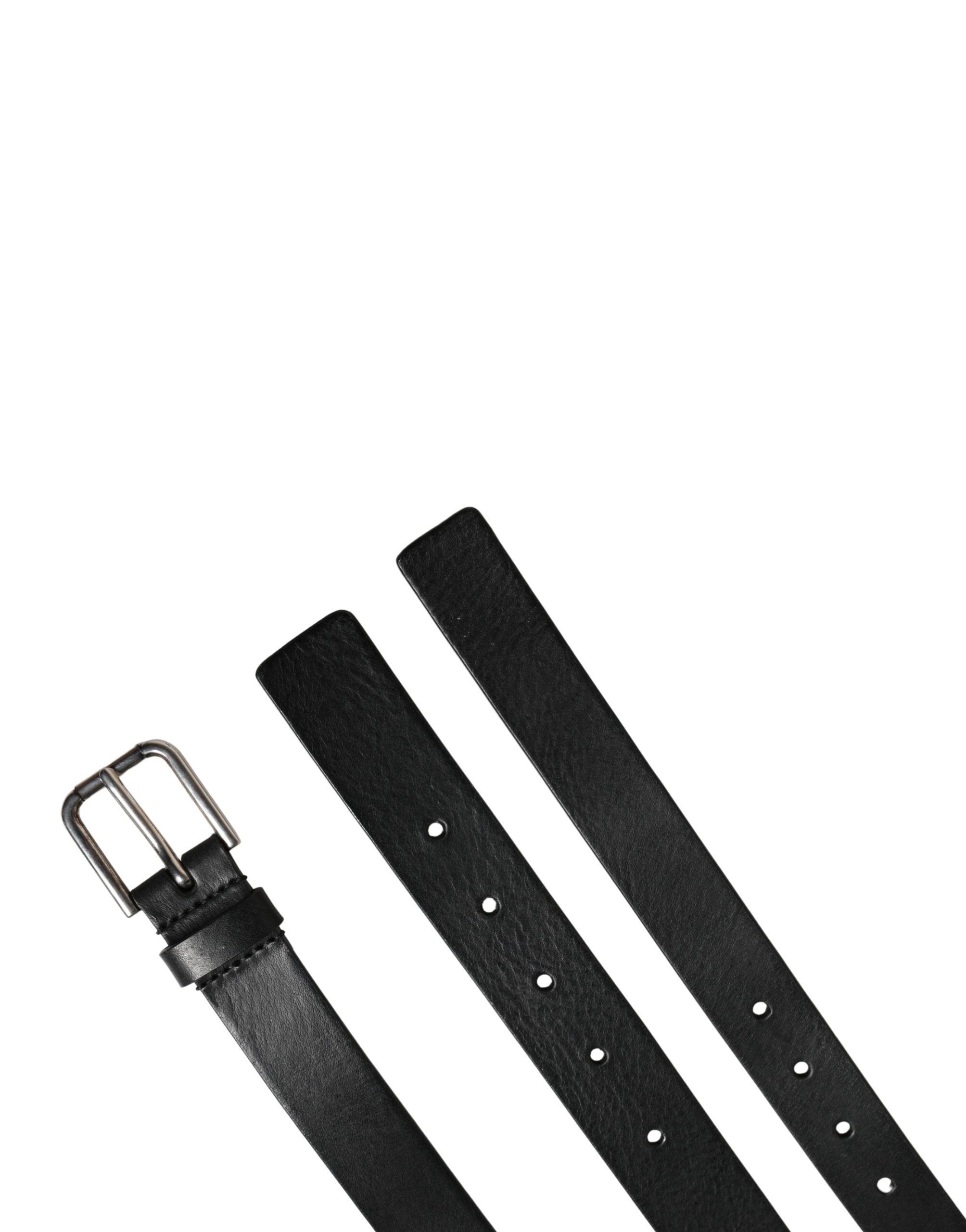 Dolce & Gabbana Black Double Strap Leather Silver Buckle Belt Dolce & Gabbana