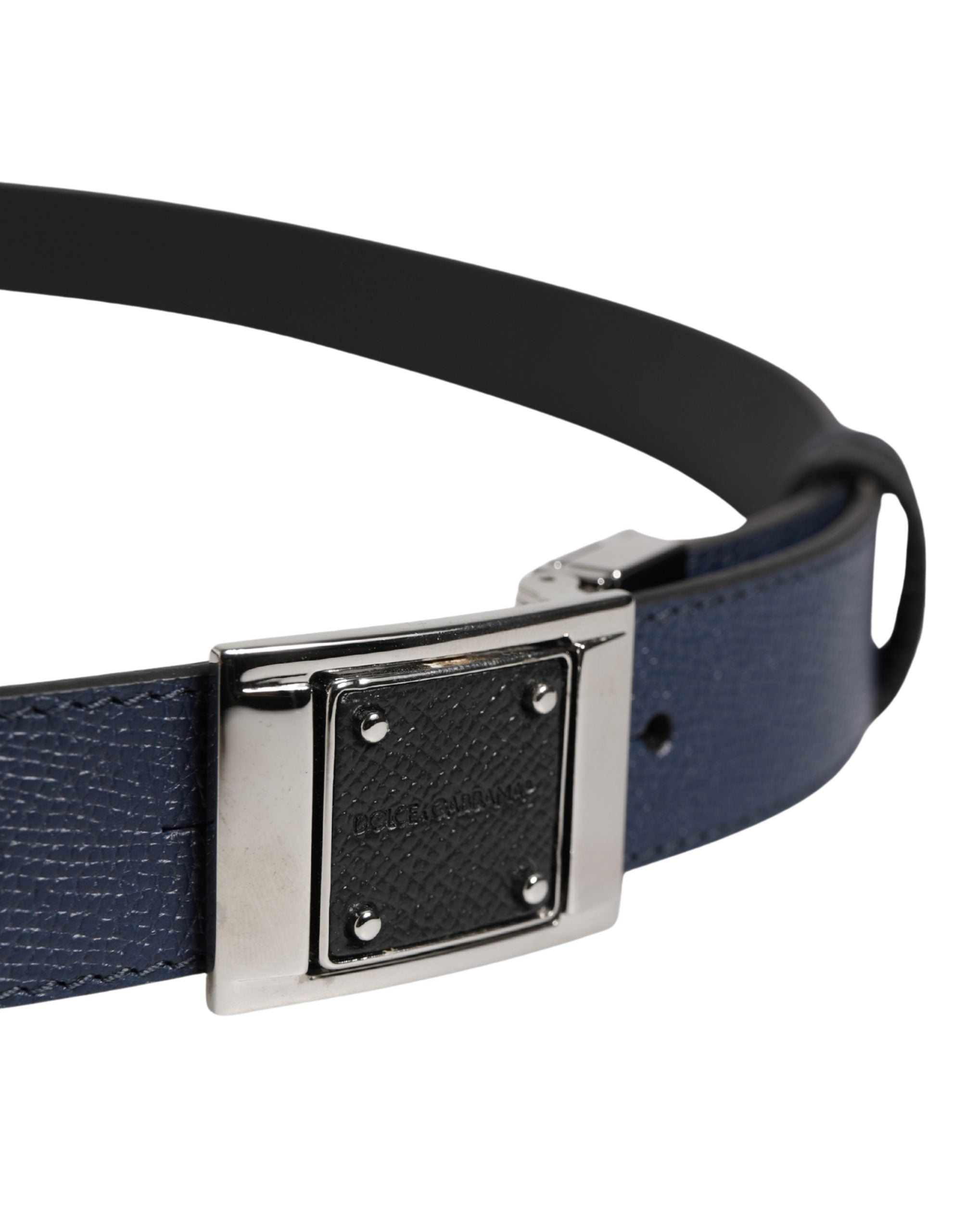 Dolce & Gabbana Men Blue Calfskin Leather Square Buckle Belt Dolce & Gabbana