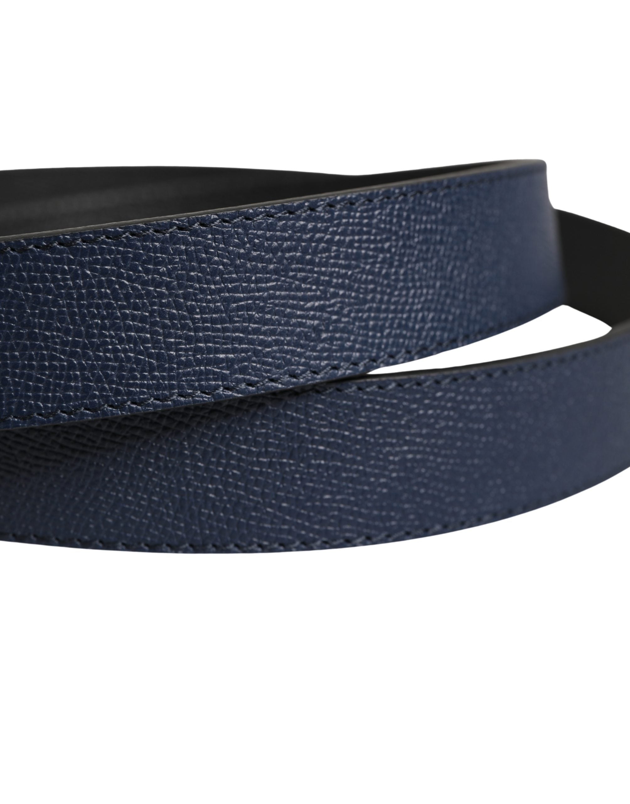Dolce & Gabbana Men Blue Calfskin Leather Square Buckle Belt Dolce & Gabbana