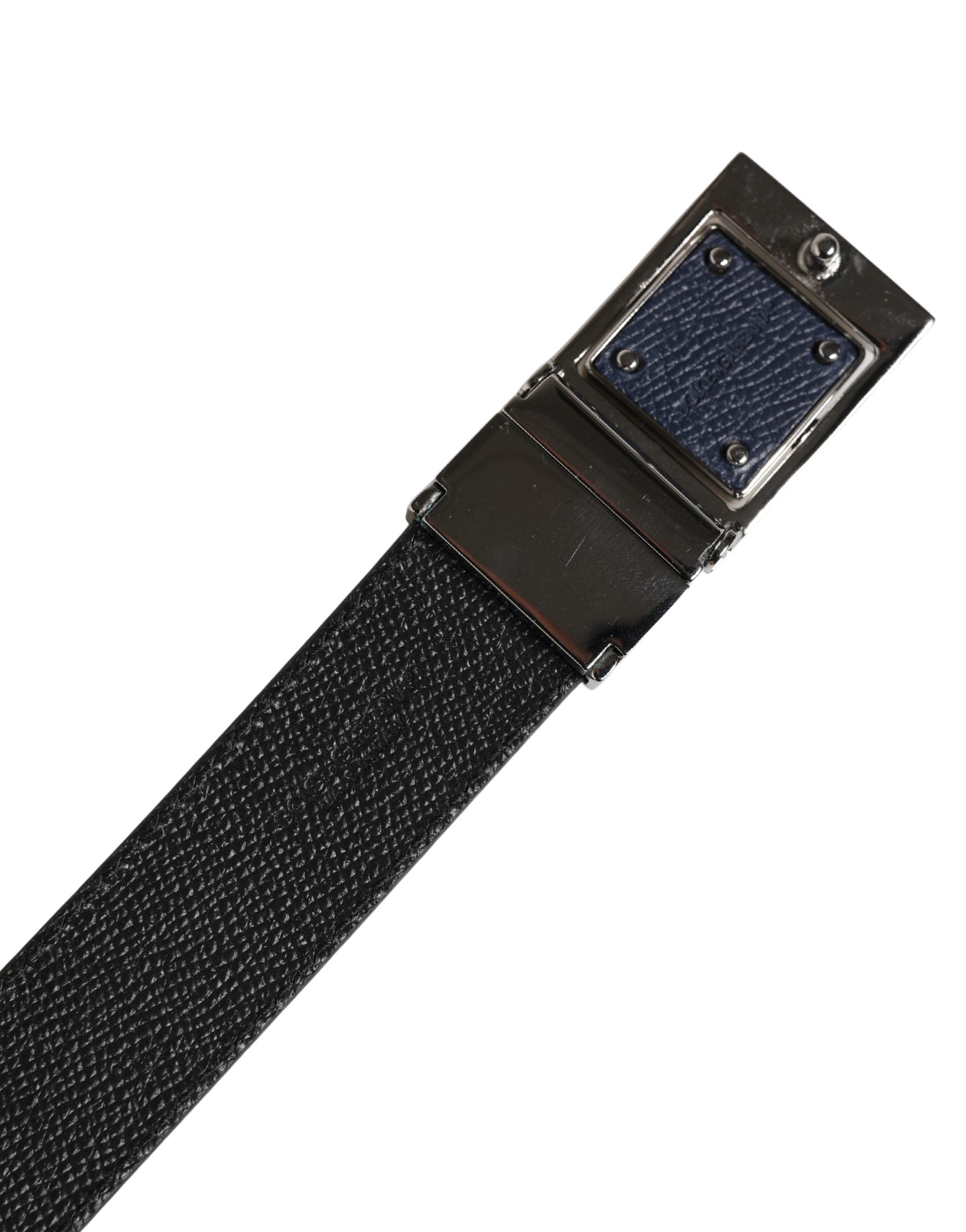 Dolce & Gabbana Men Blue Calfskin Leather Square Buckle Belt Dolce & Gabbana