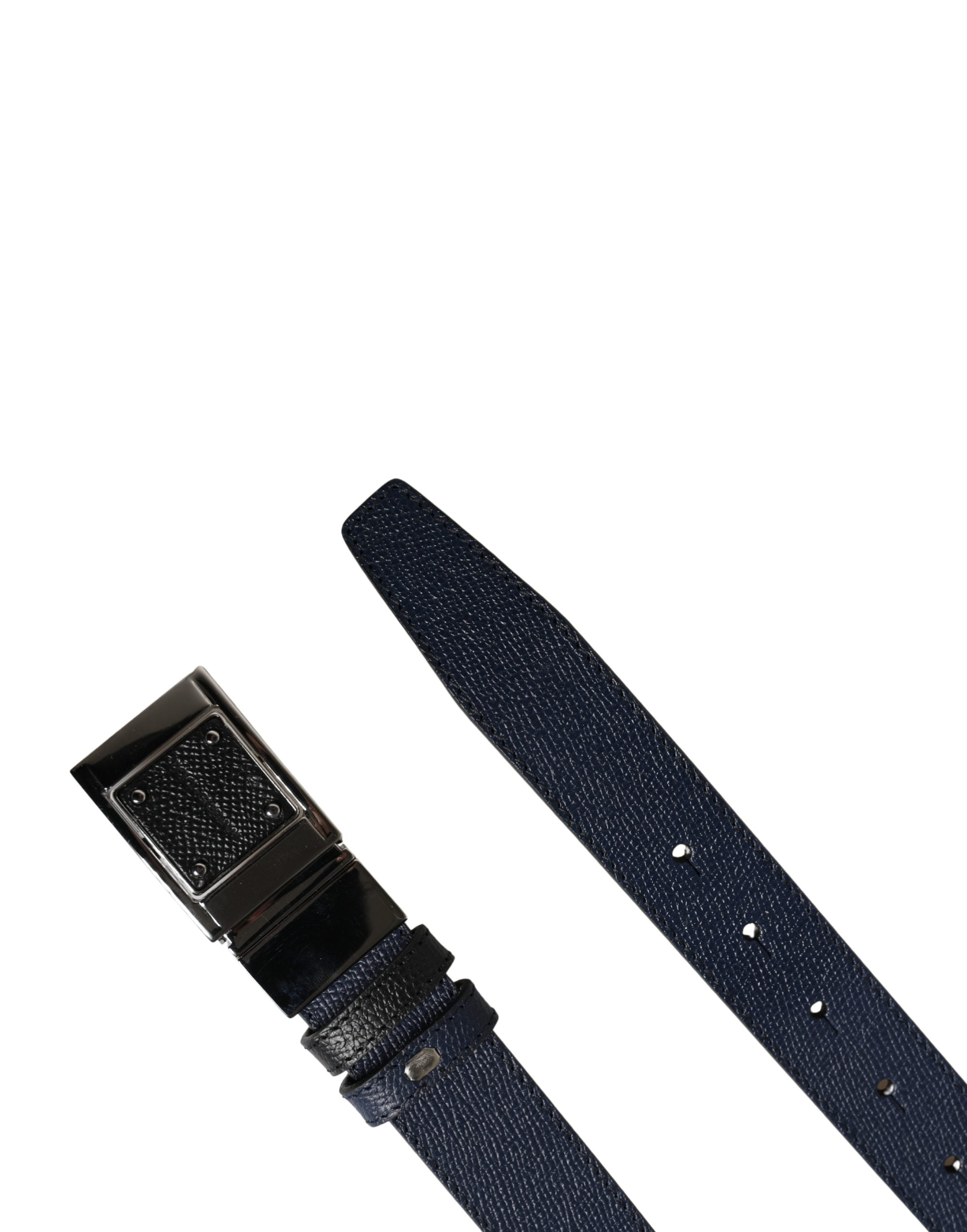 Dolce & Gabbana Men Blue Calfskin Leather Square Buckle Belt Dolce & Gabbana