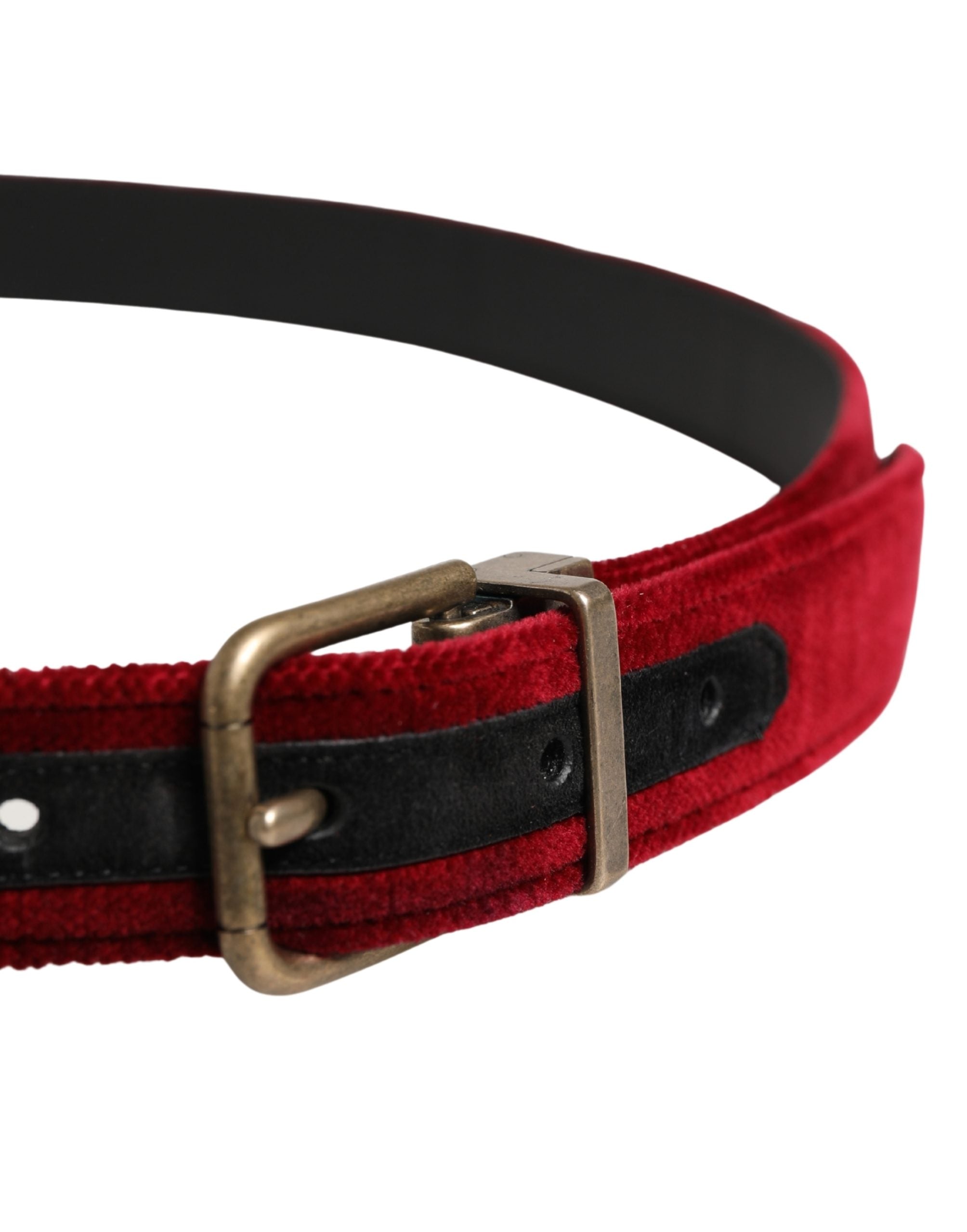 Dolce & Gabbana Men Burgundy Velvet Cotton Metal Buckle Belt Dolce & Gabbana