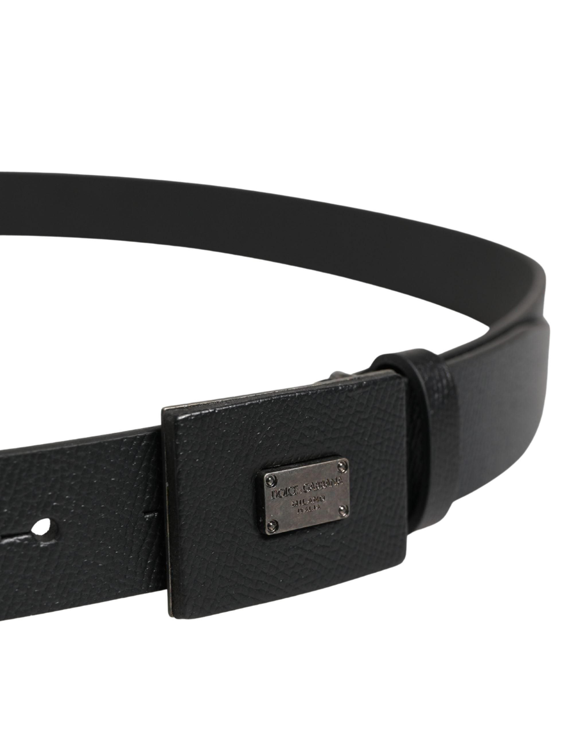 Dolce & Gabbana Men Black Calfskin Leather Square Buckle Belt Dolce & Gabbana