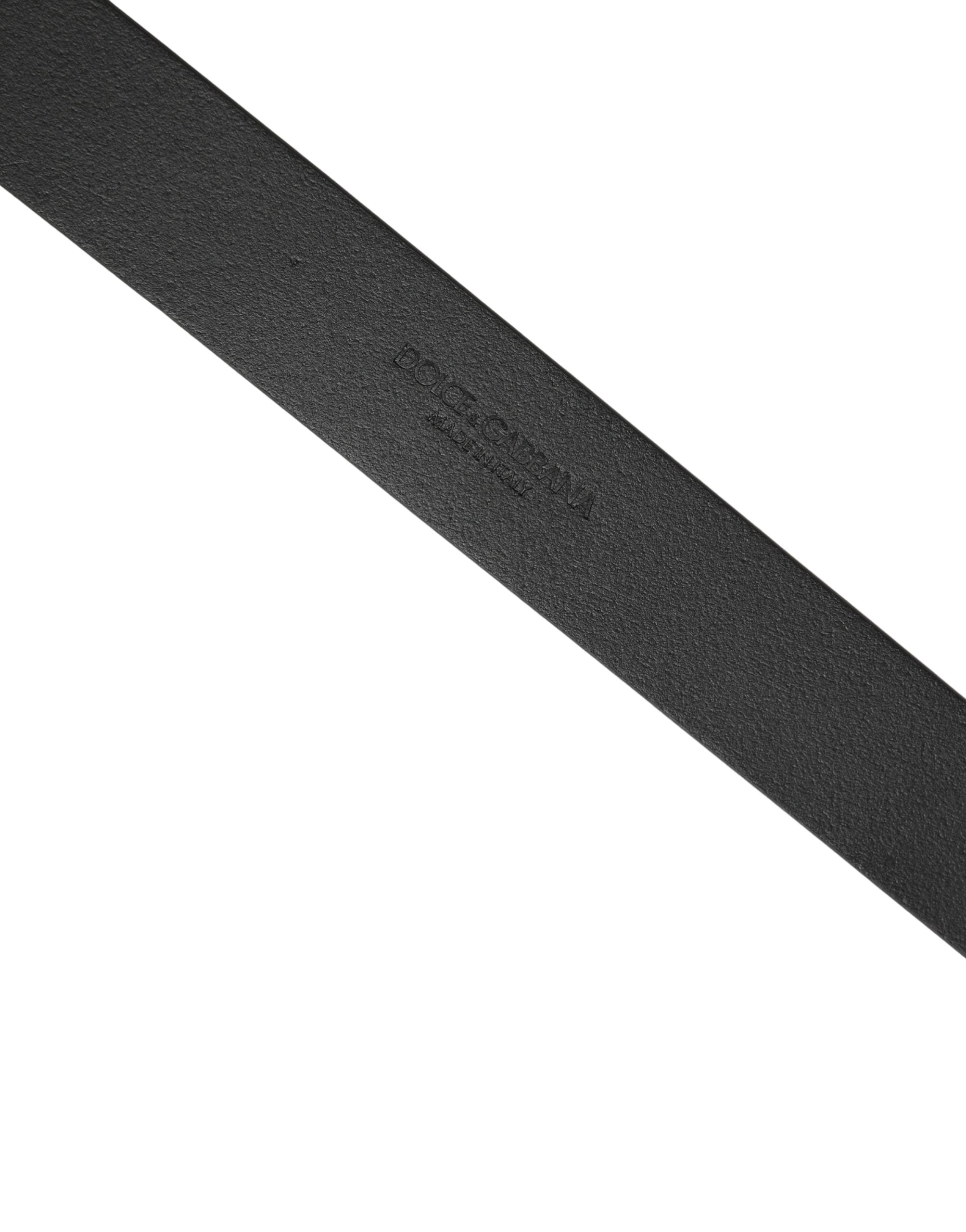 Dolce & Gabbana Men Black Calfskin Leather Square Buckle Belt Dolce & Gabbana