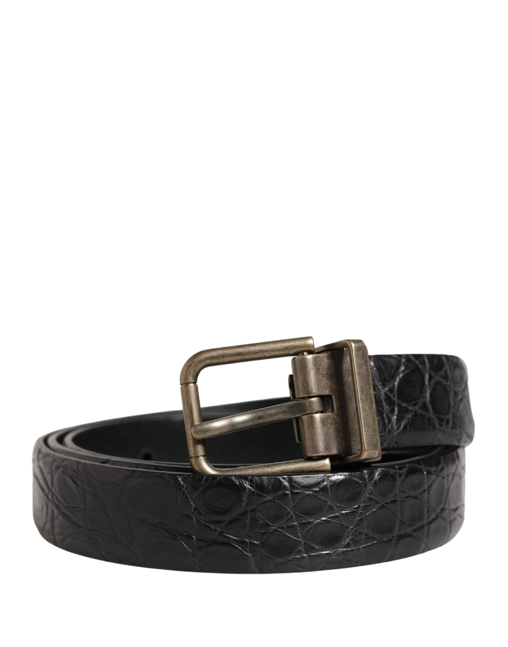 Dolce & Gabbana Men Black Exotic Leather Metal Buckle Belt Dolce & Gabbana