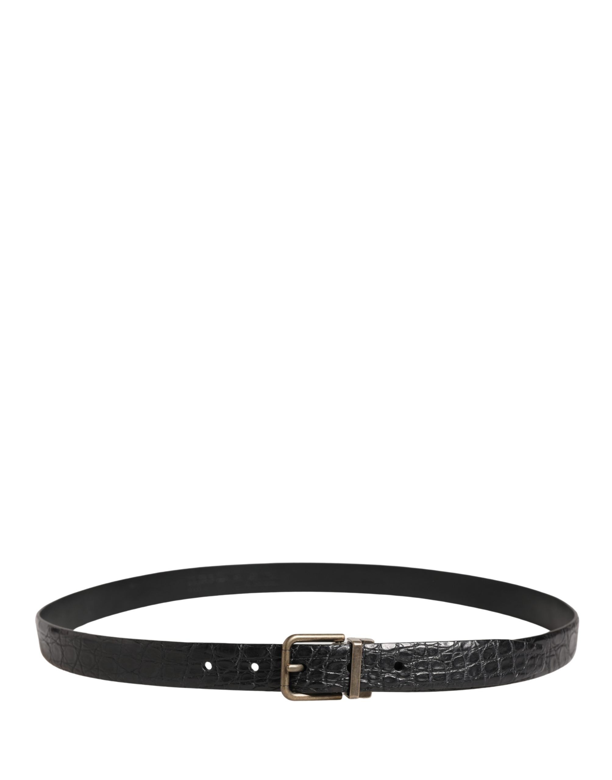 Dolce & Gabbana Men Black Exotic Leather Metal Buckle Belt Dolce & Gabbana