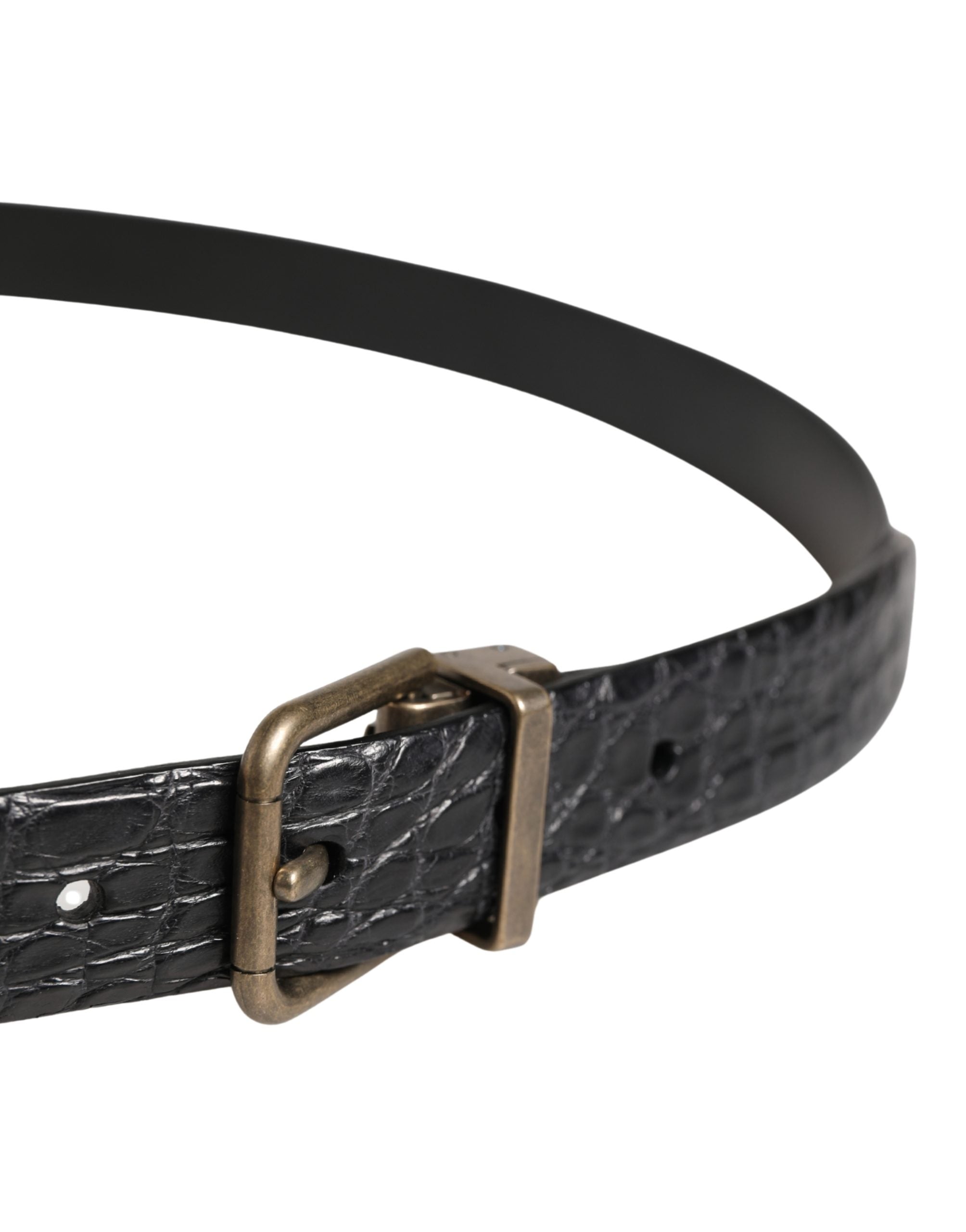 Dolce & Gabbana Men Black Exotic Leather Metal Buckle Belt Dolce & Gabbana
