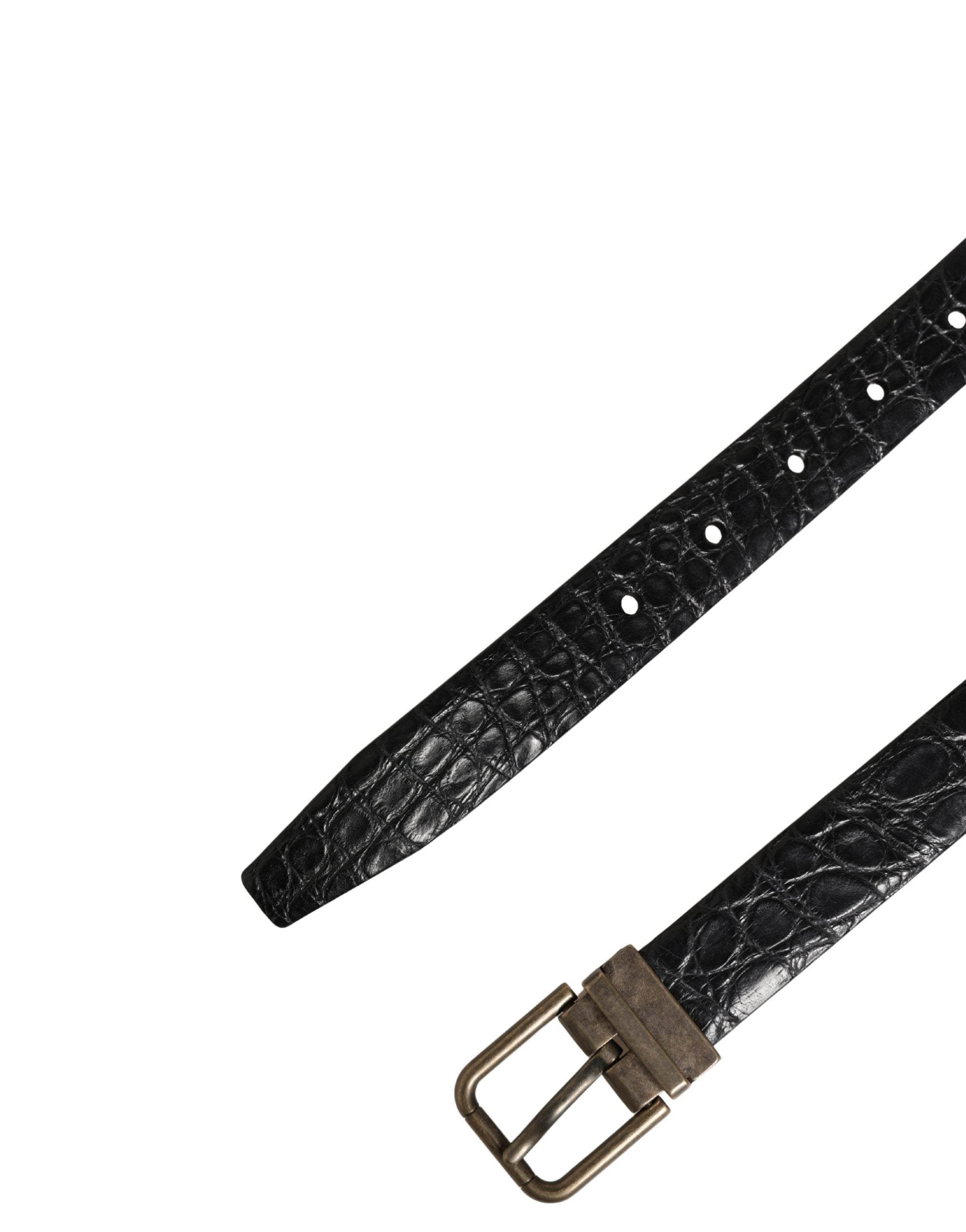 Dolce & Gabbana Men Black Exotic Leather Metal Buckle Belt Dolce & Gabbana