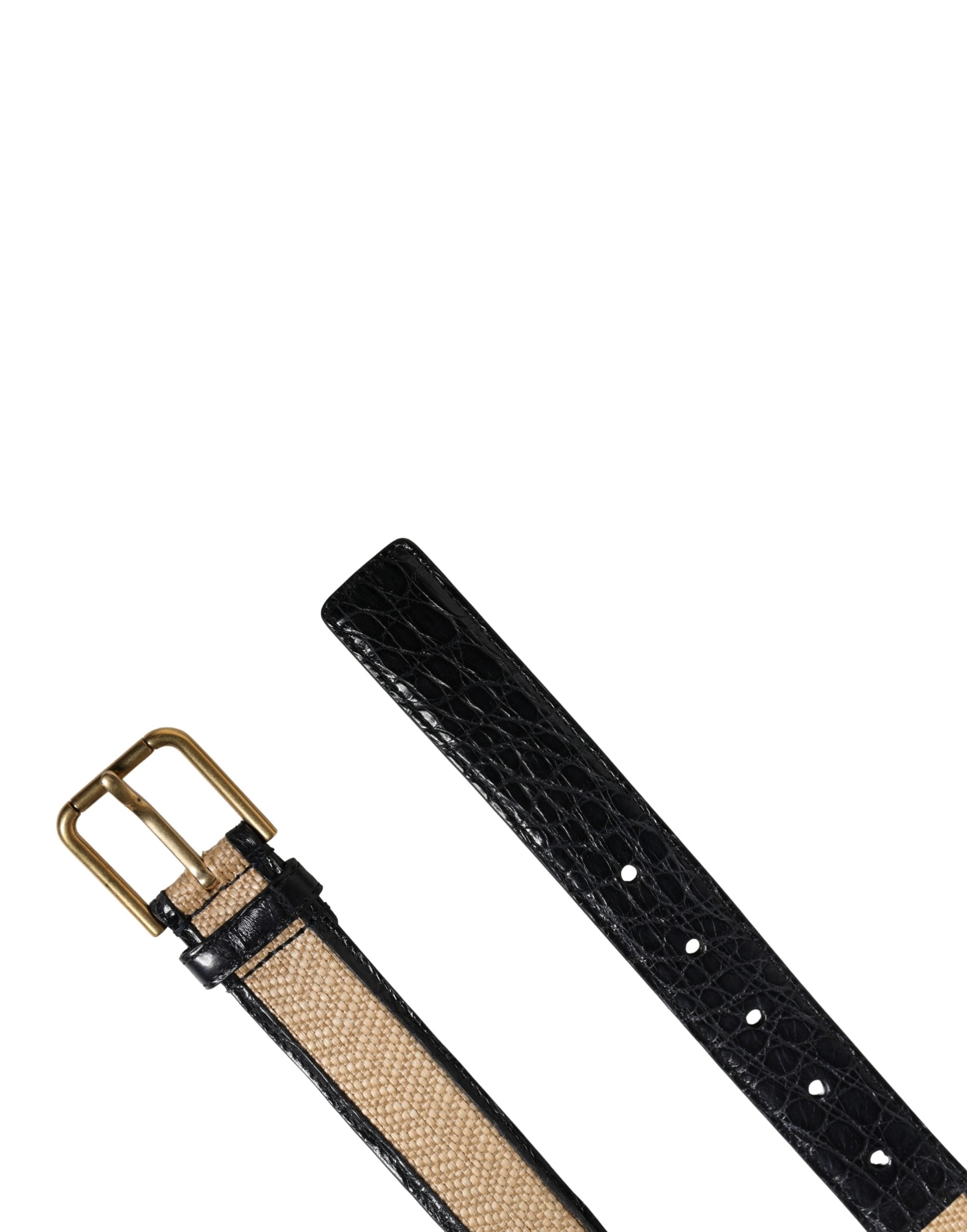 Dolce & Gabbana Men Beige Braided Leather Metal Buckle Belt Dolce & Gabbana