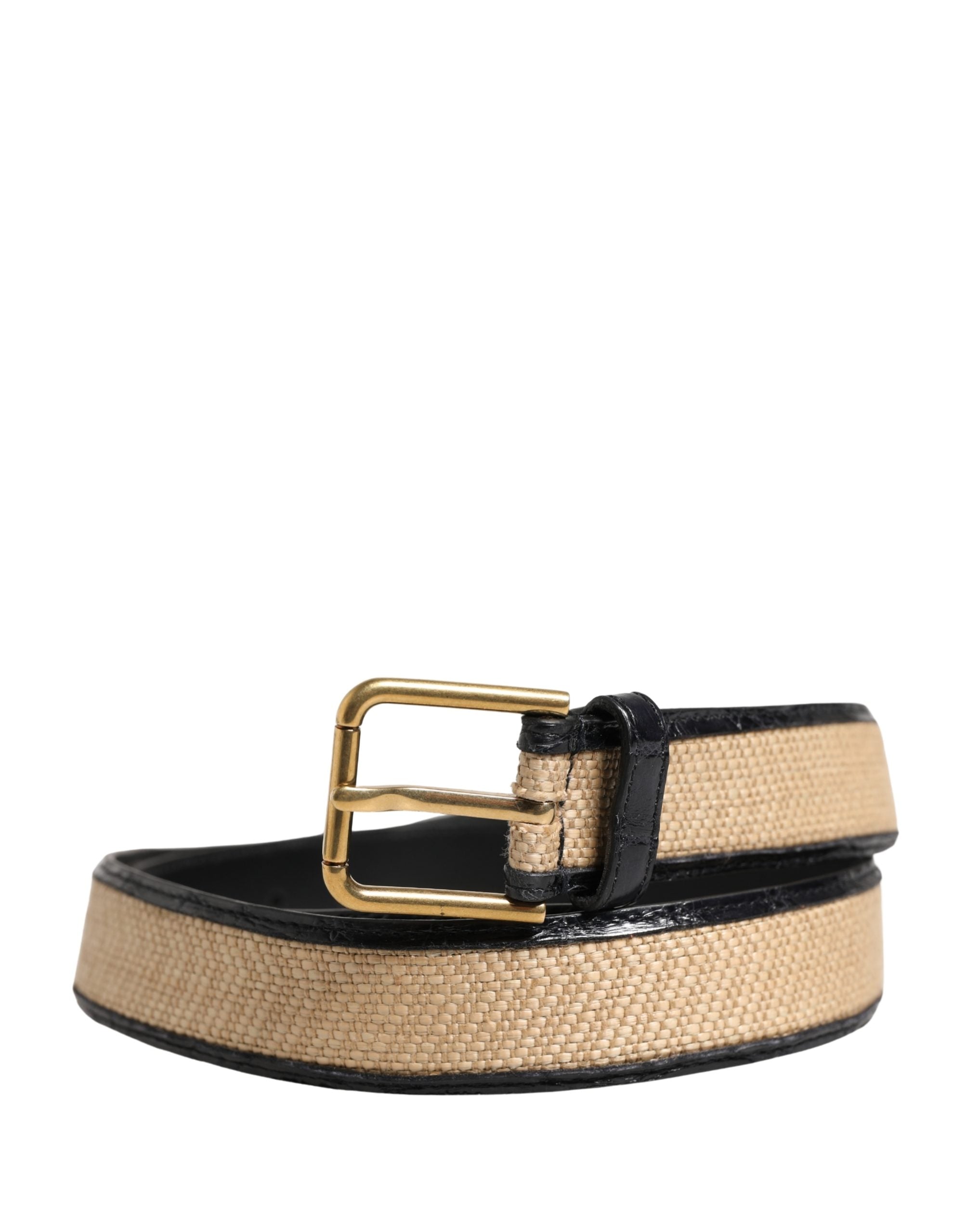 Dolce & Gabbana Men Beige Braided Leather Metal Buckle Belt Dolce & Gabbana