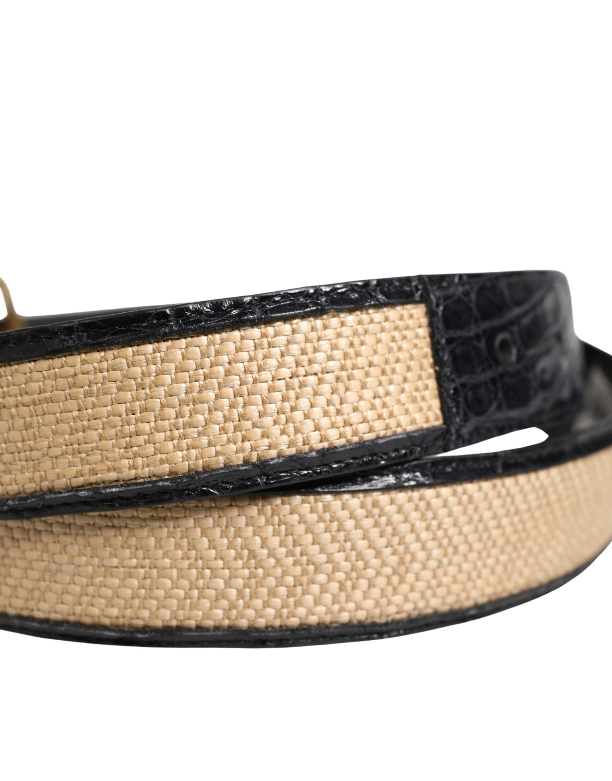 Dolce & Gabbana Men Beige Braided Leather Metal Buckle Belt Dolce & Gabbana
