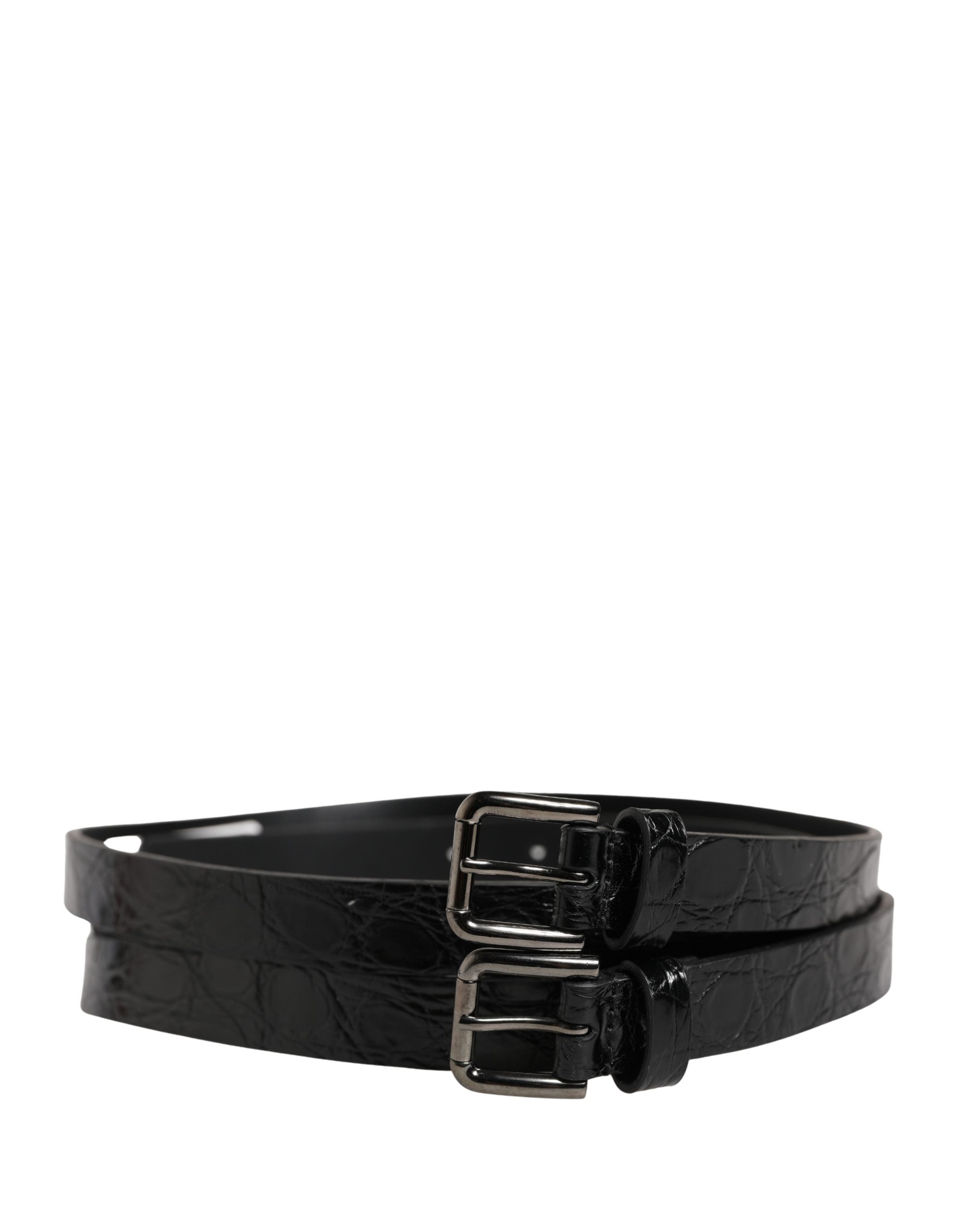Dolce & Gabbana Black Double Strap Leather Silver Buckle Belt Dolce & Gabbana