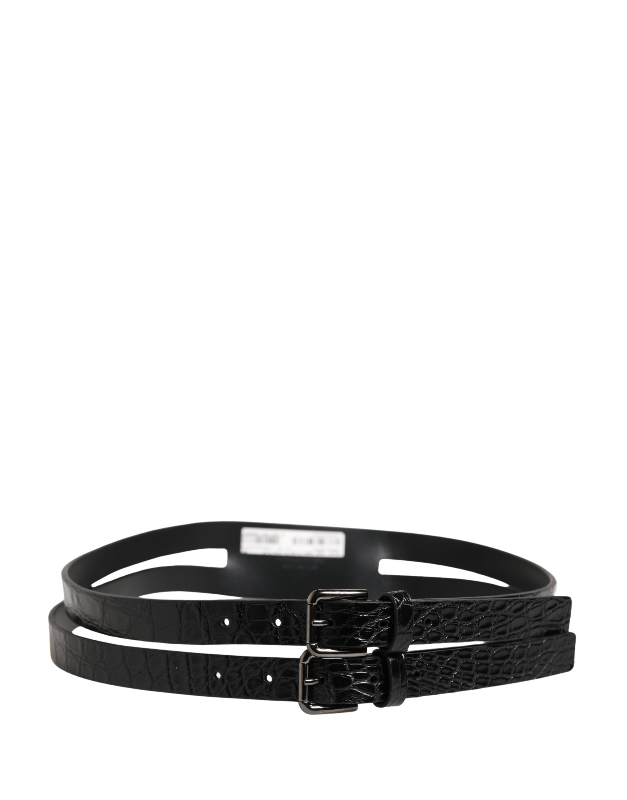 Dolce & Gabbana Black Double Strap Leather Silver Buckle Belt Dolce & Gabbana