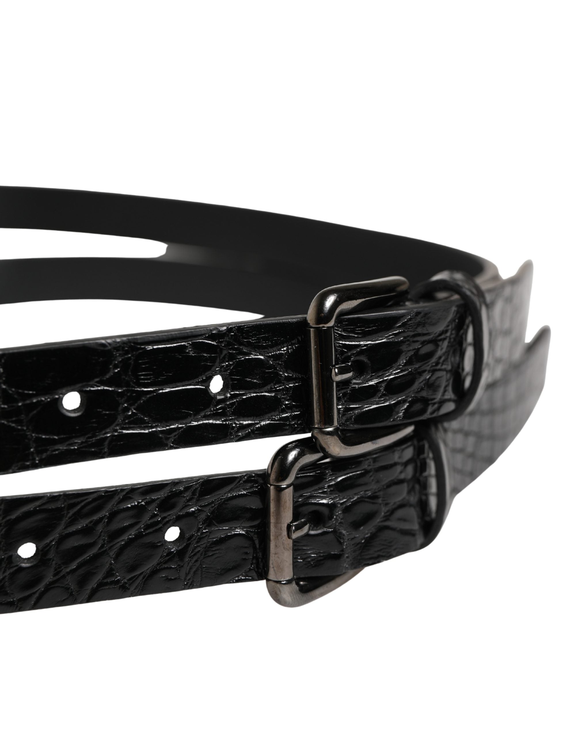 Dolce & Gabbana Black Double Strap Leather Silver Buckle Belt Dolce & Gabbana