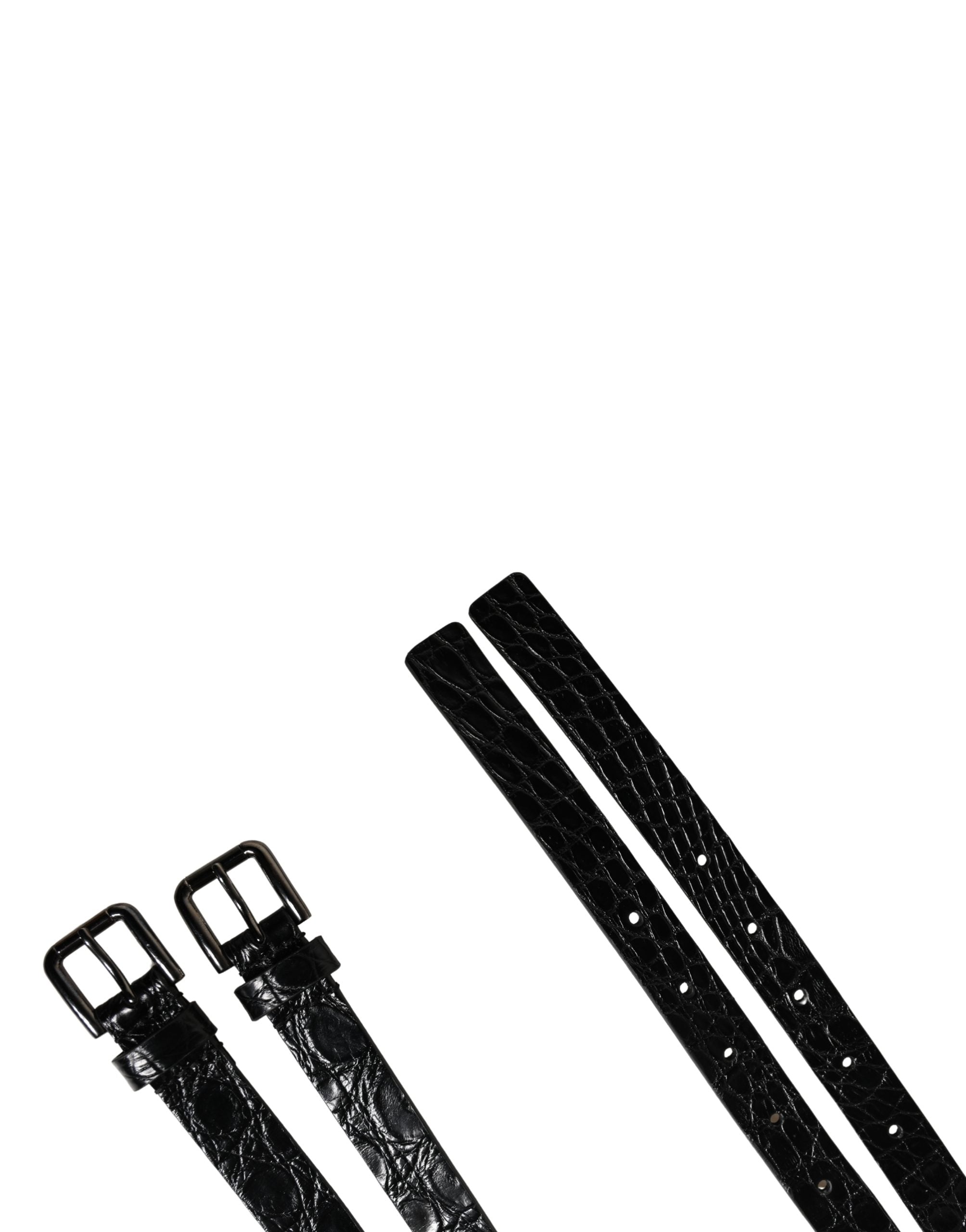 Dolce & Gabbana Black Double Strap Leather Silver Buckle Belt Dolce & Gabbana
