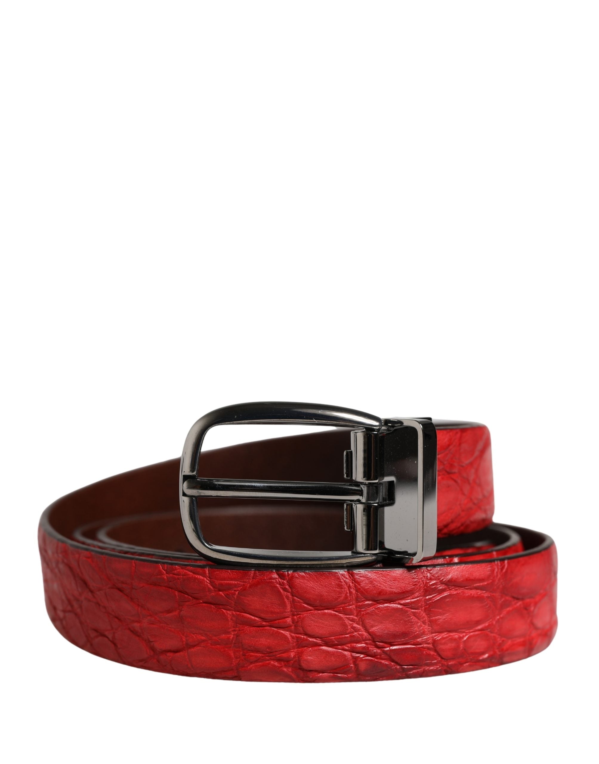 Dolce & Gabbana Men Red Exotic Leather Metal Buckle Belt Dolce & Gabbana