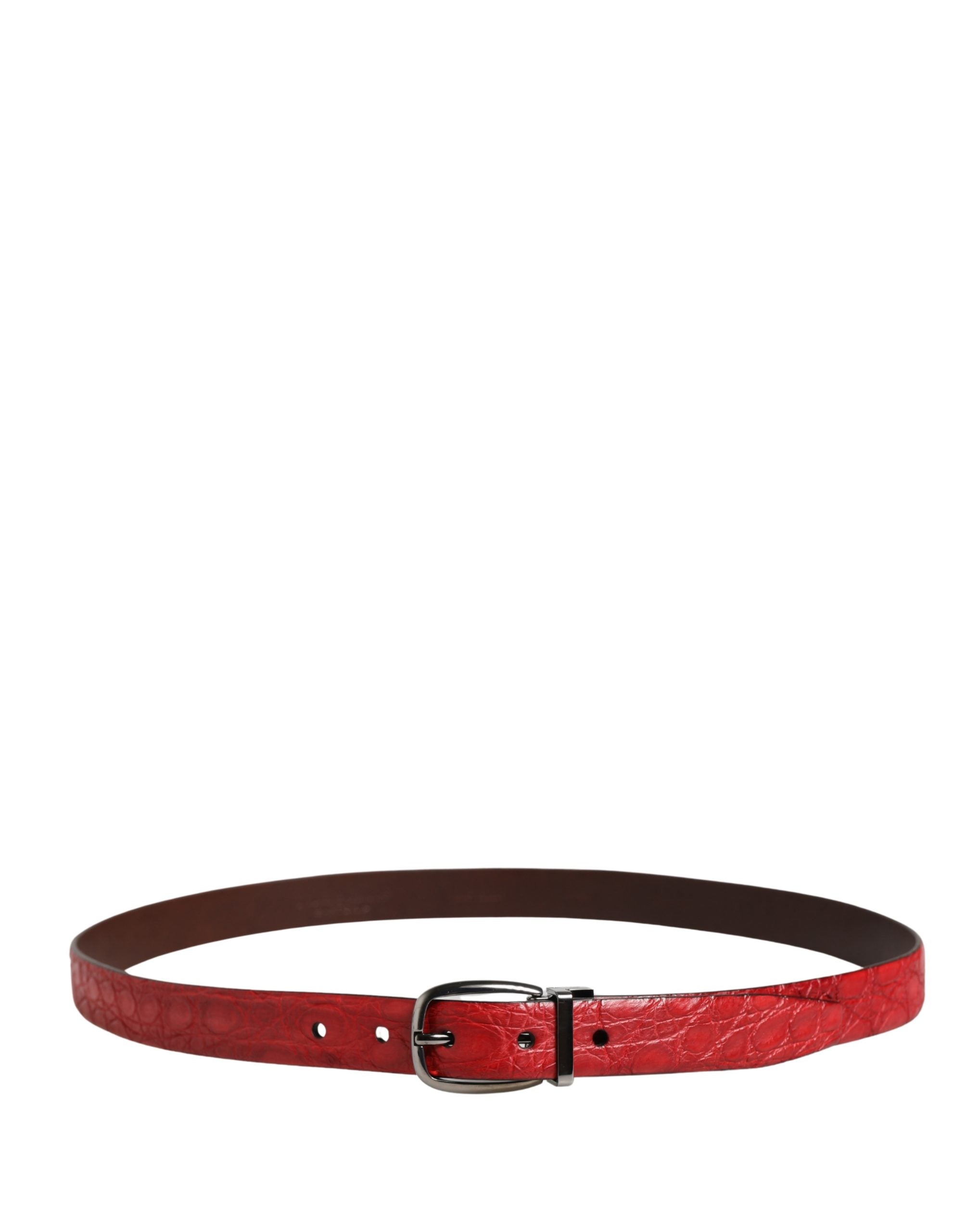 Dolce & Gabbana Men Red Exotic Leather Metal Buckle Belt Dolce & Gabbana