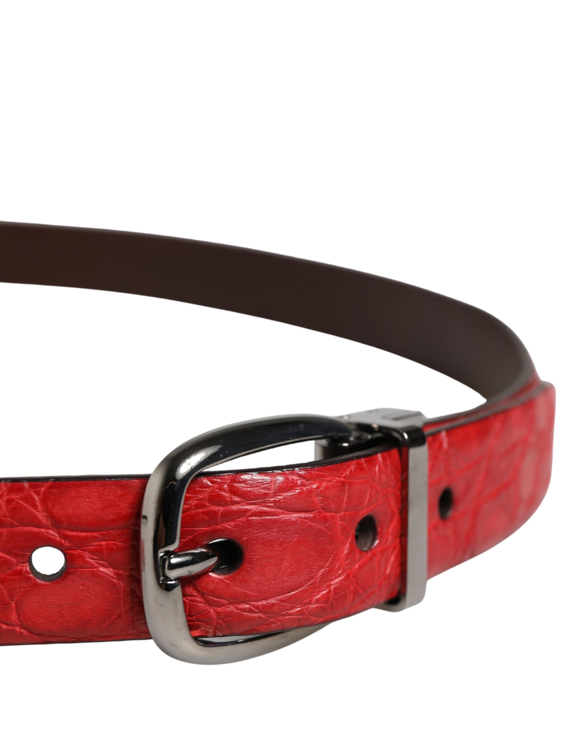 Dolce & Gabbana Men Red Exotic Leather Metal Buckle Belt Dolce & Gabbana